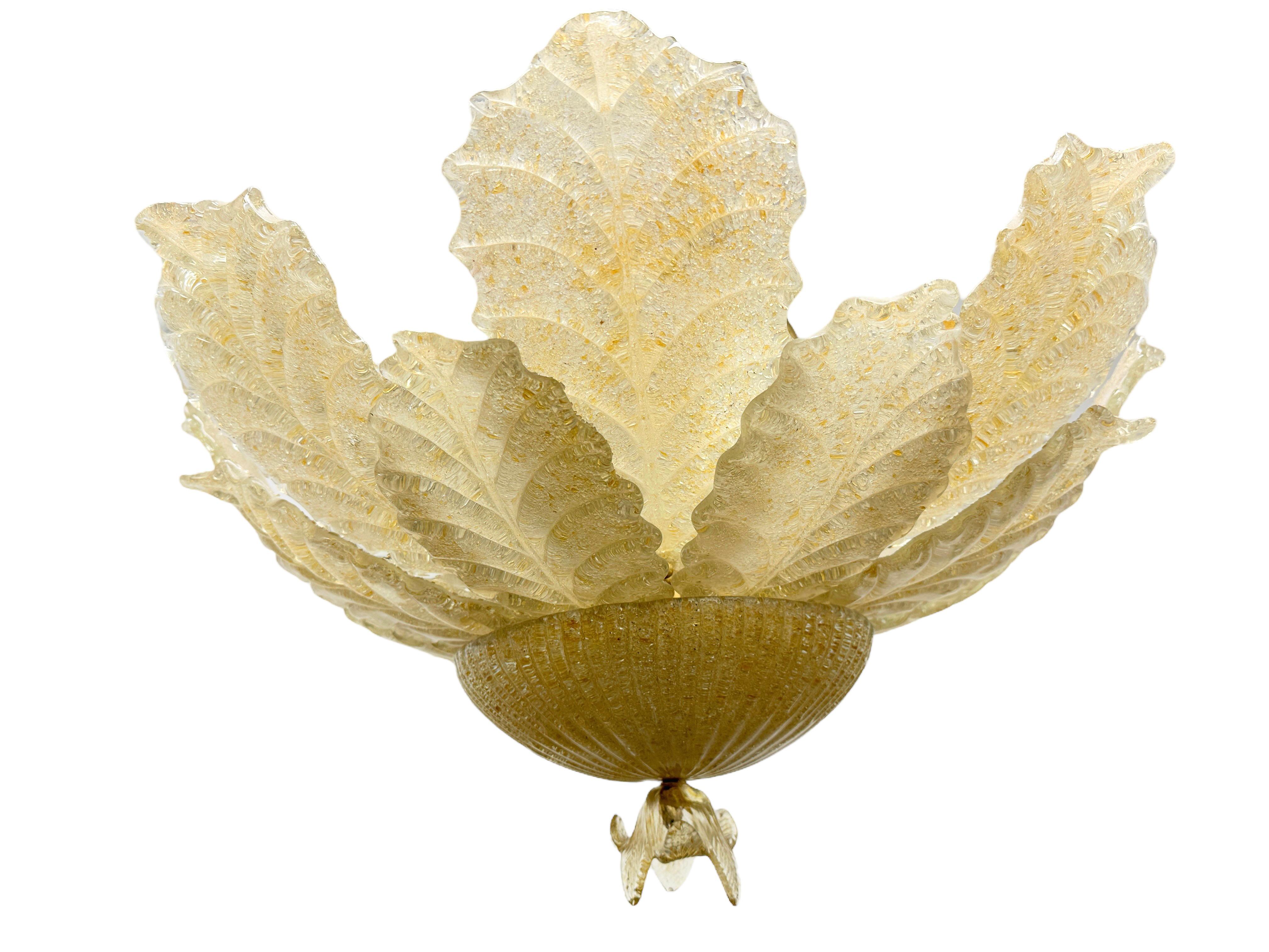 Large Venetian Murano Glass Leaf Chandelier Flush Mount by Barovier Toso, Italy 3