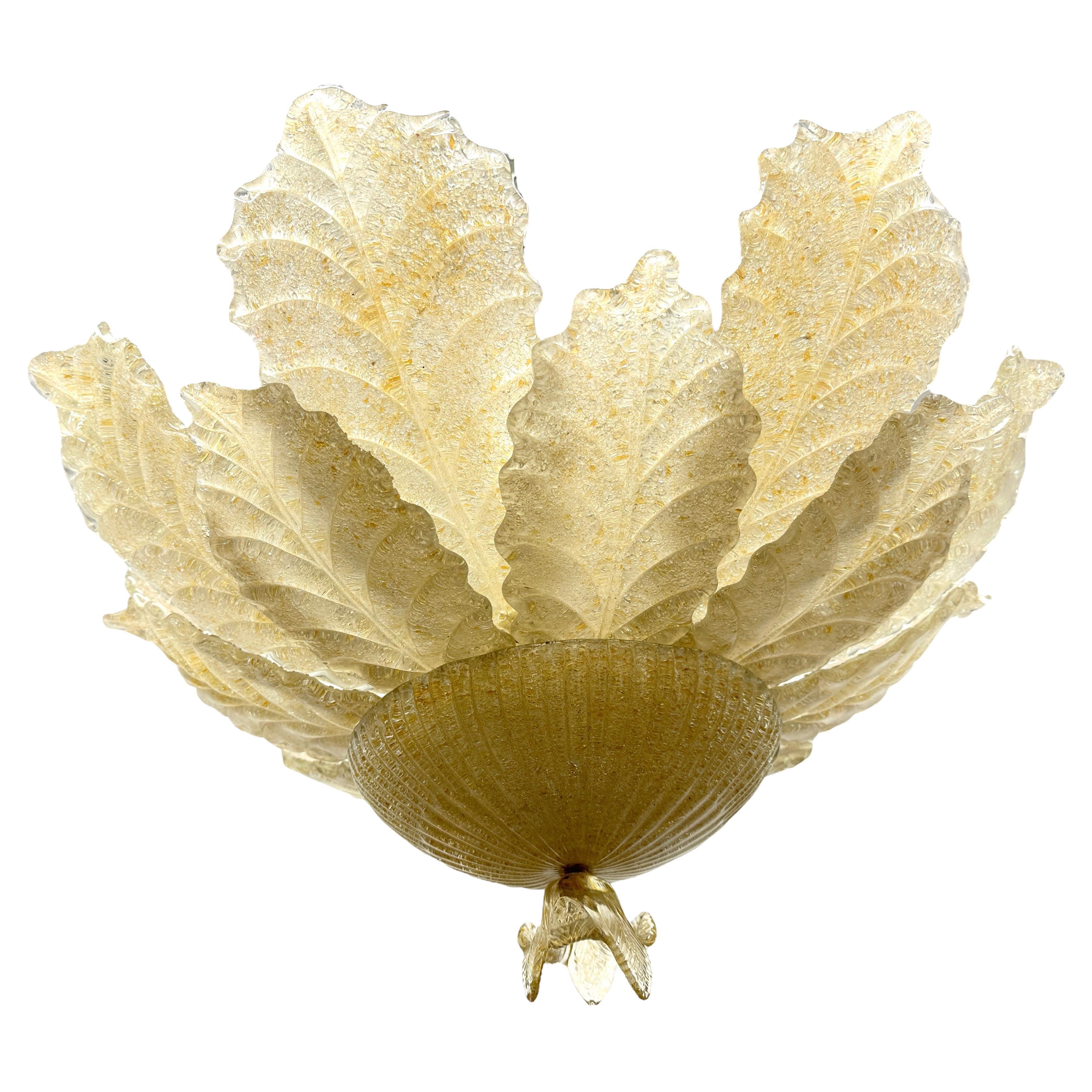 Modern Large Venetian Murano Glass Leaf Chandelier Flush Mount by Barovier Toso, Italy