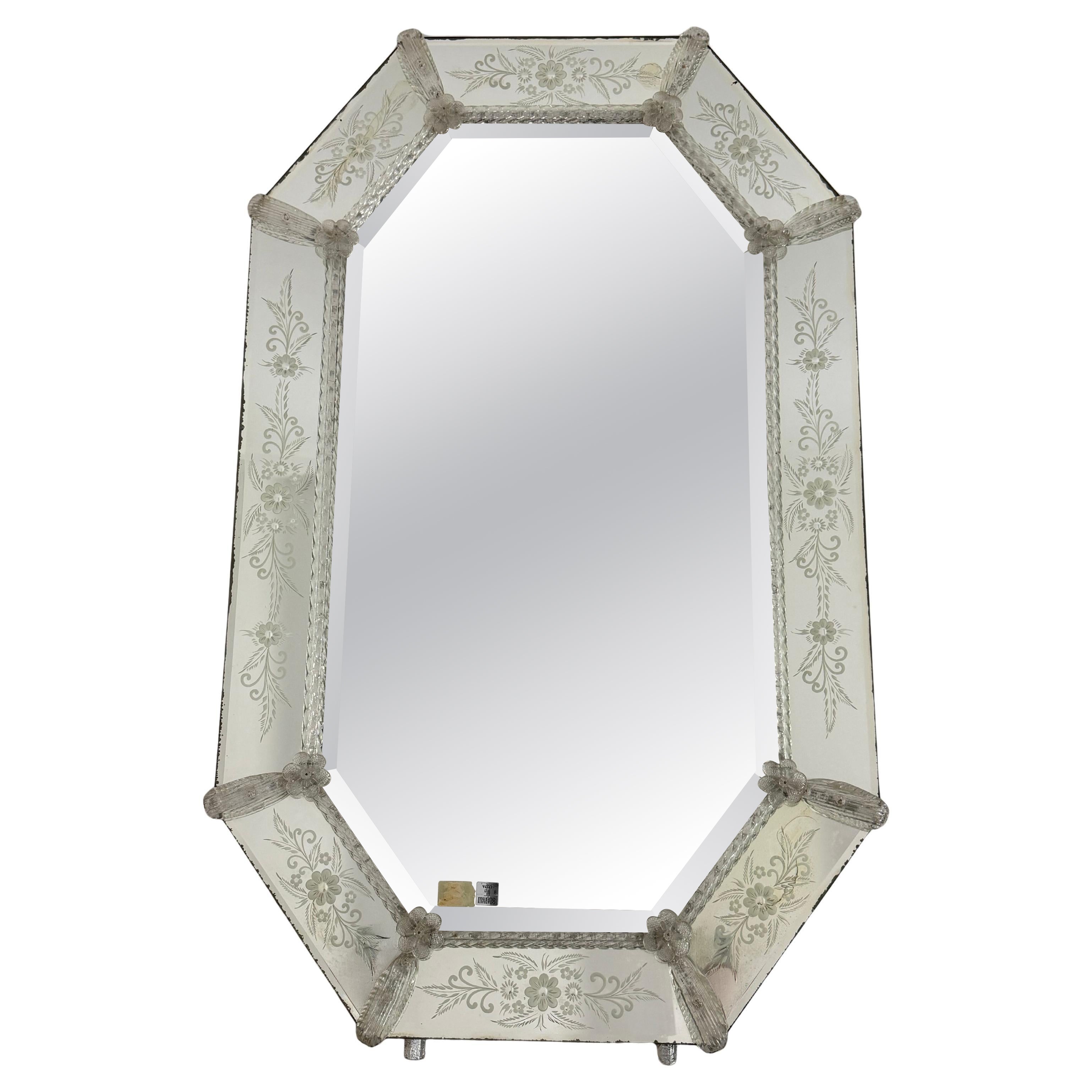 Large Venetian Murano glass Wall Mirror, 1950s, "Vetri Murano" label.
