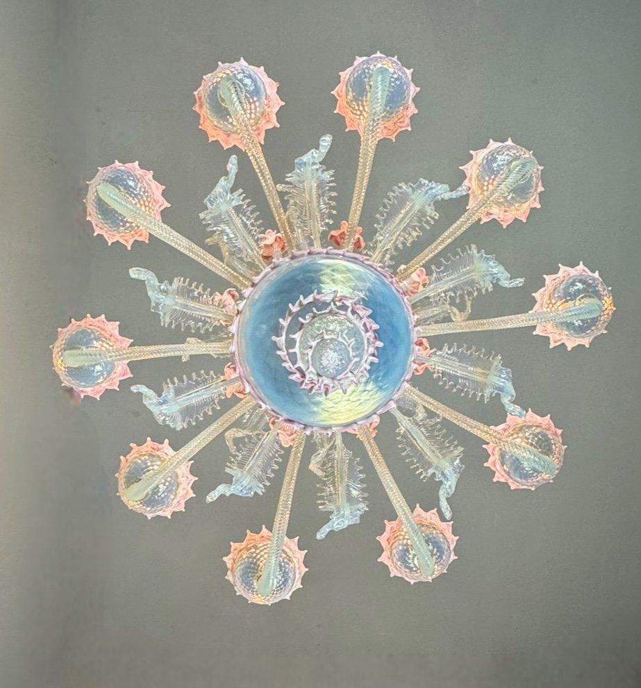 Large Venetian Opalescent Blue And Pink Murano Glass Chandelier Circa 1930 4