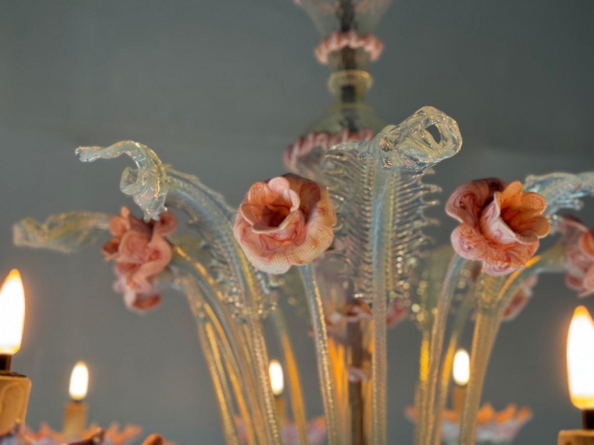 20th Century Large Venetian Opalescent Blue And Pink Murano Glass Chandelier Circa 1930