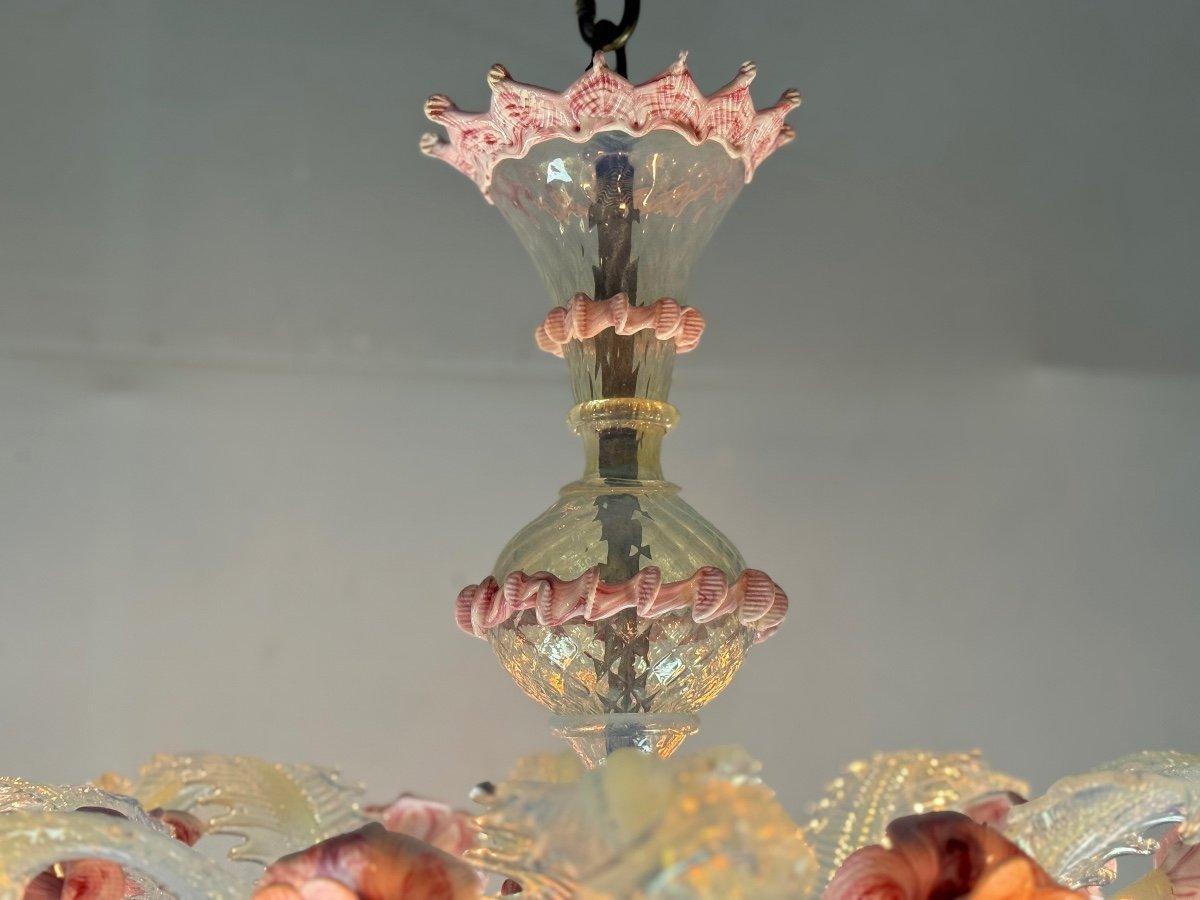 Large Venetian Opalescent Blue And Pink Murano Glass Chandelier Circa 1930 1
