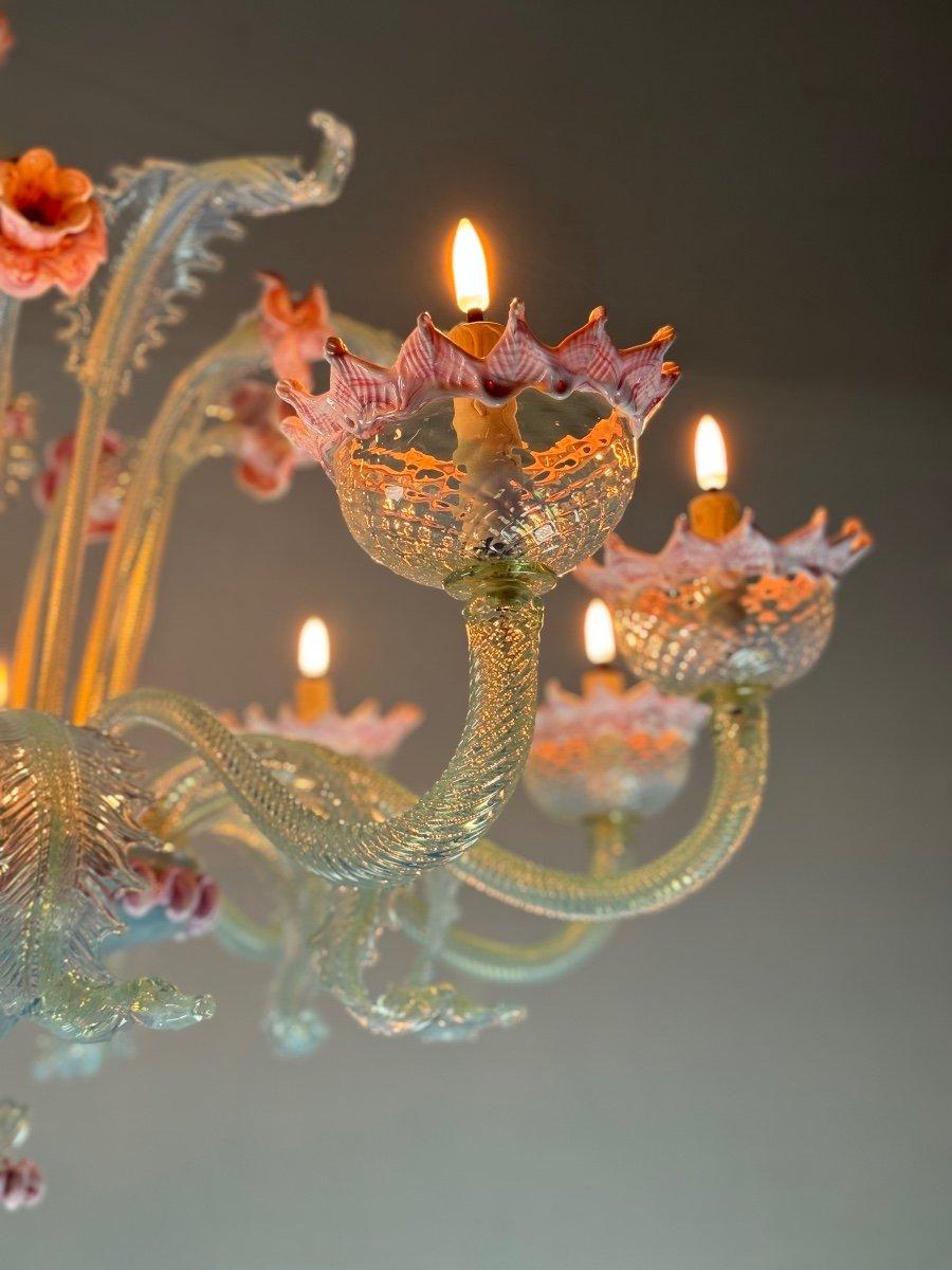 Large Venetian Opalescent Blue And Pink Murano Glass Chandelier Circa 1930 2