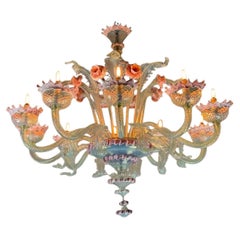 Large Venetian Opalescent Blue And Pink Murano Glass Chandelier Circa 1930