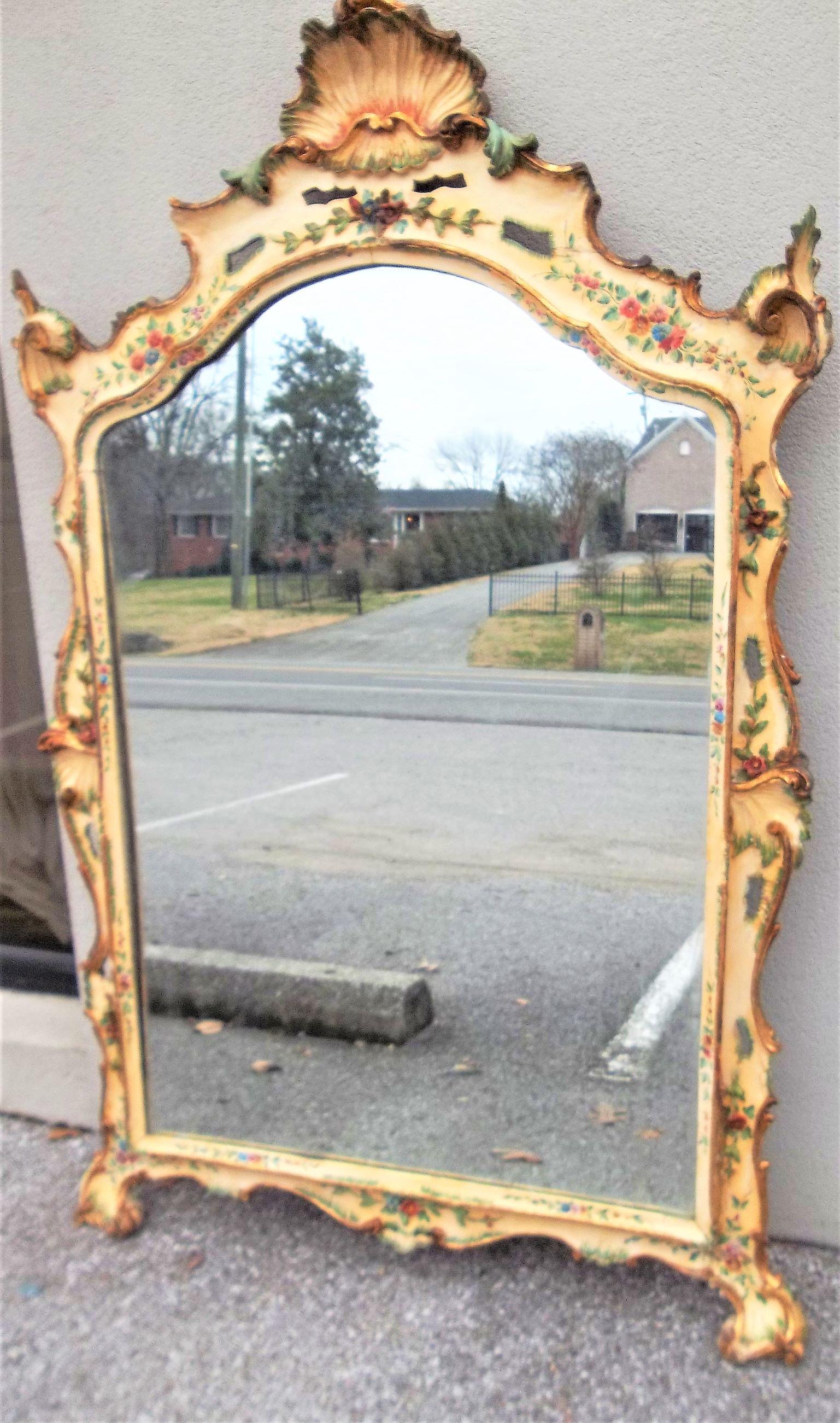 Large Venetian or Italian Mirror with Painted Carved High Relief Floral Sprays 12