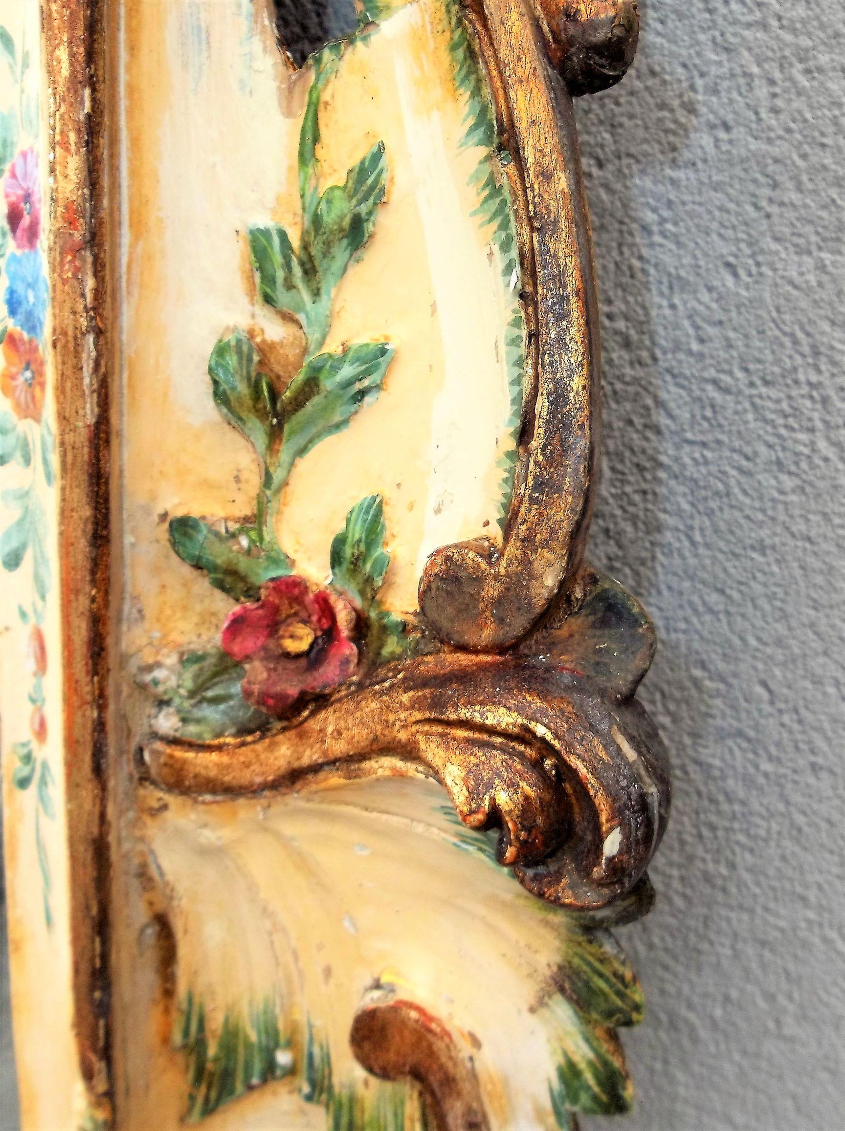 Large Venetian or Italian Mirror with Painted Carved High Relief Floral Sprays In Good Condition In Nashville, TN