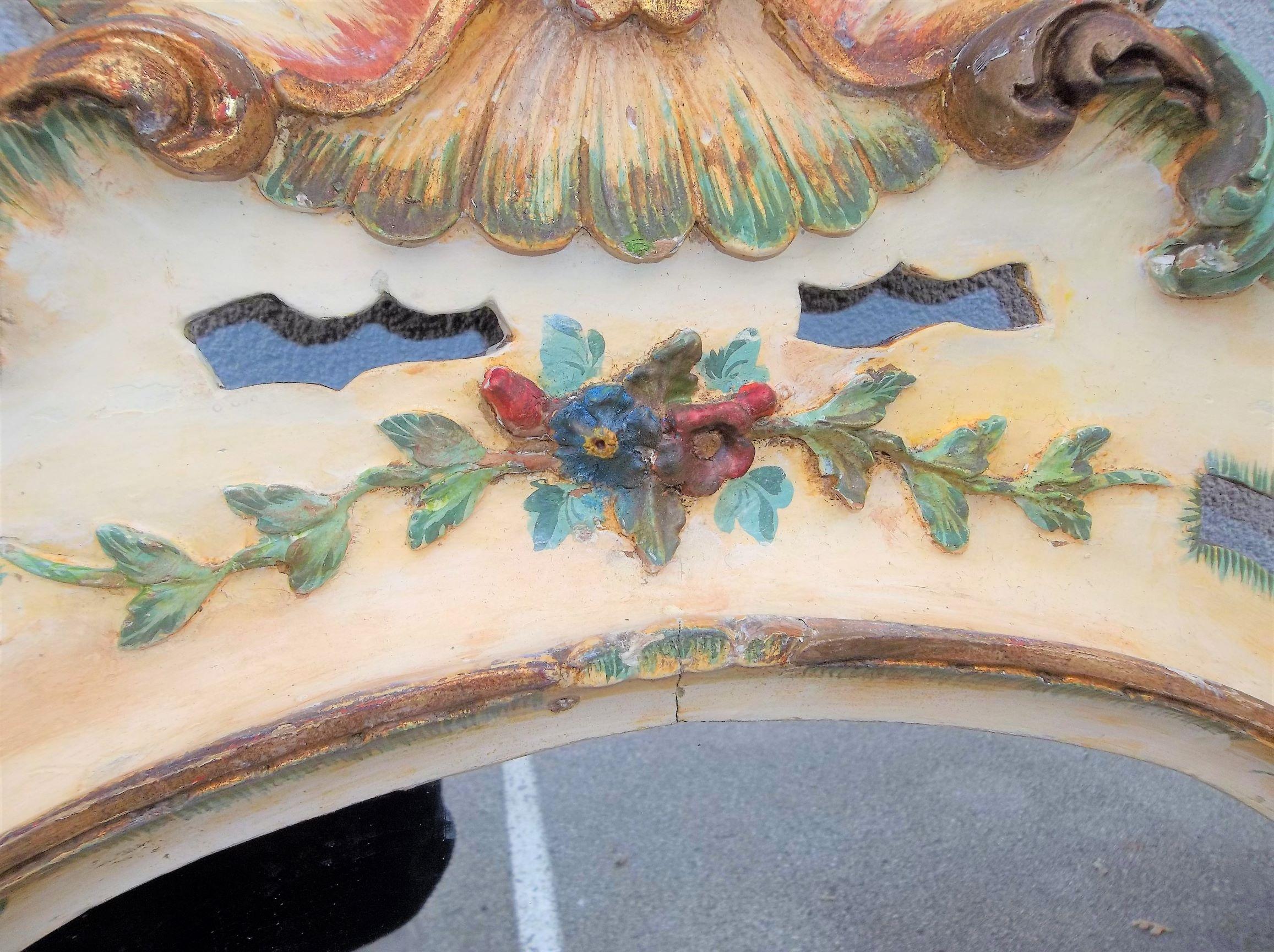 Large Venetian or Italian Mirror with Painted Carved High Relief Floral Sprays 3