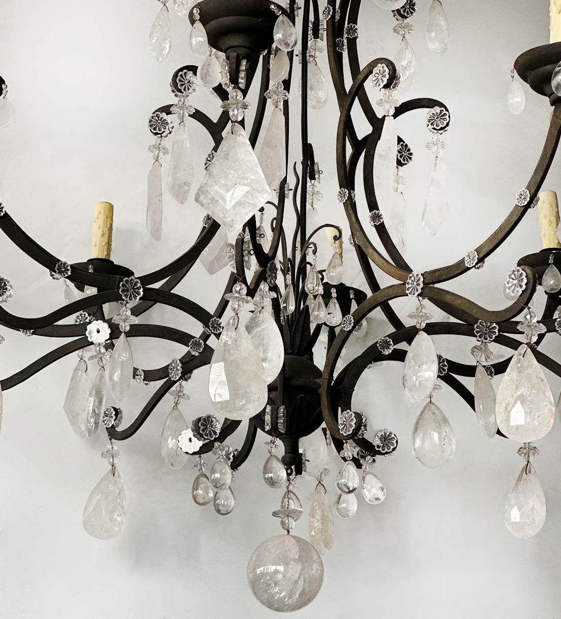 Italian Large Venetian Rock Crystal & Wrought Iron Chandelier, Italy, c. 1950's For Sale