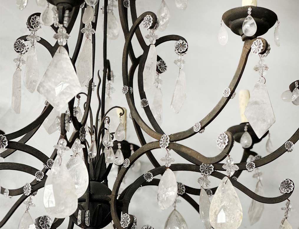 Large Venetian Rock Crystal & Wrought Iron Chandelier, Italy, c. 1950's In Good Condition For Sale In Los Angeles, CA