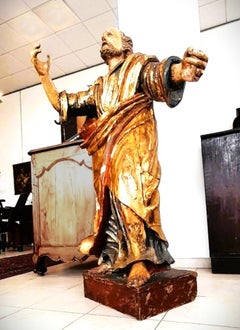 Large Venetian sculpture depicting Saint Paul, from the 1600s, carved in Walnut