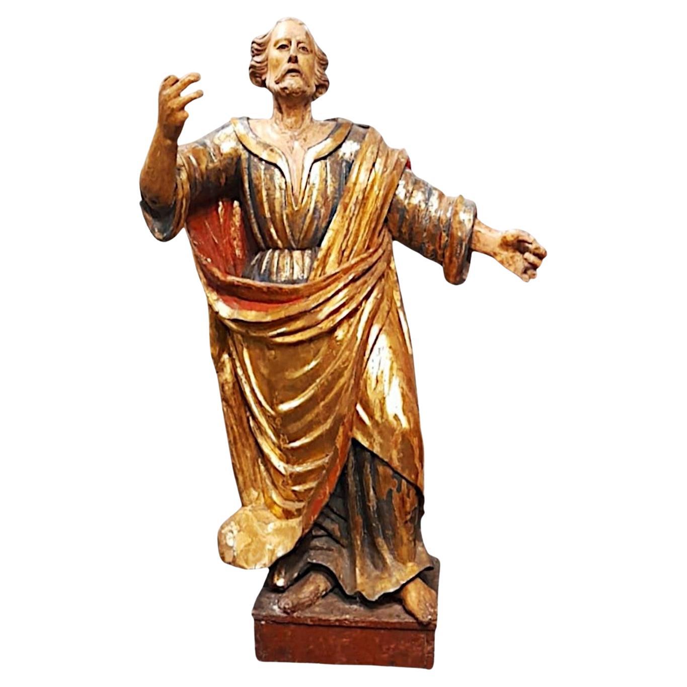Large Venetian sculpture depicting Saint Paul, from the 1600s, carved in Walnut For Sale