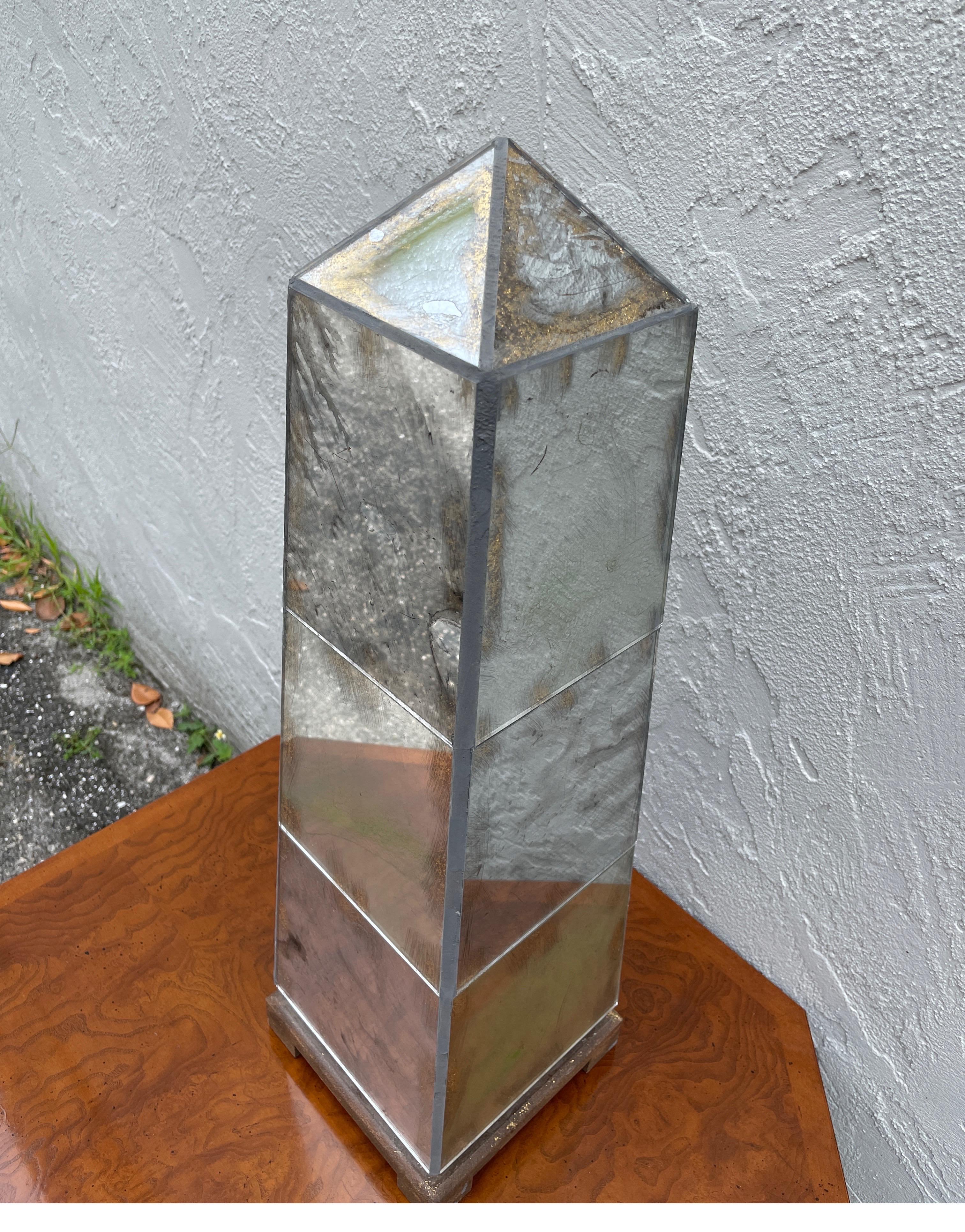 Large Venetian Style Antiqued Mirrored Obelisk In Good Condition For Sale In West Palm Beach, FL
