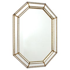 Grande specchio ottagonale in stile veneziano con dettagli in ottone