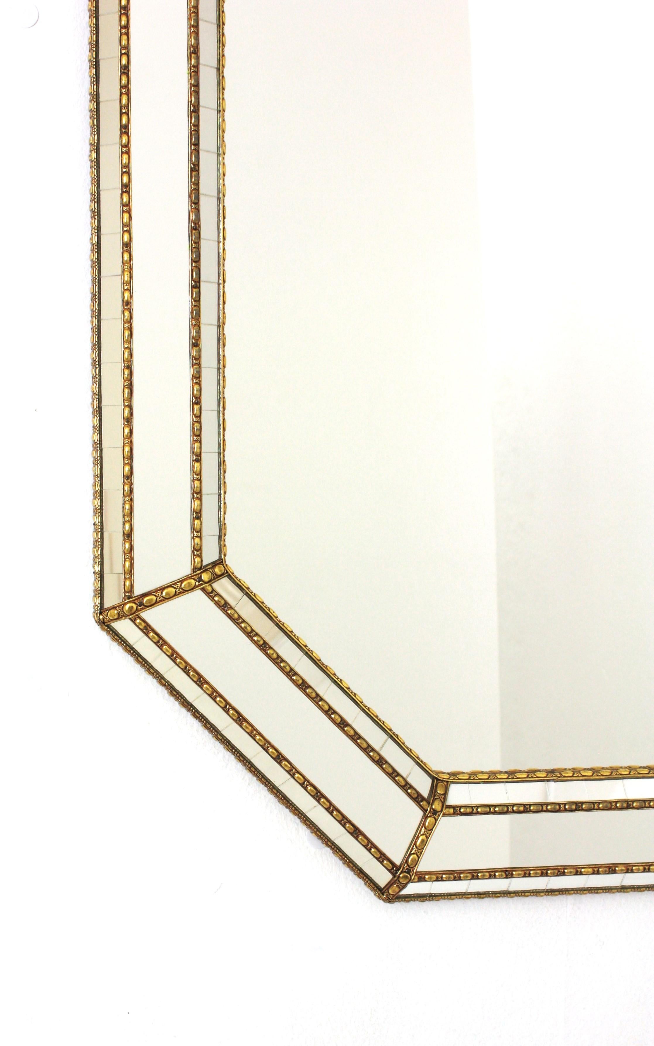 20th Century Large Venetian Style Octagonal Mirror with Brass Details For Sale