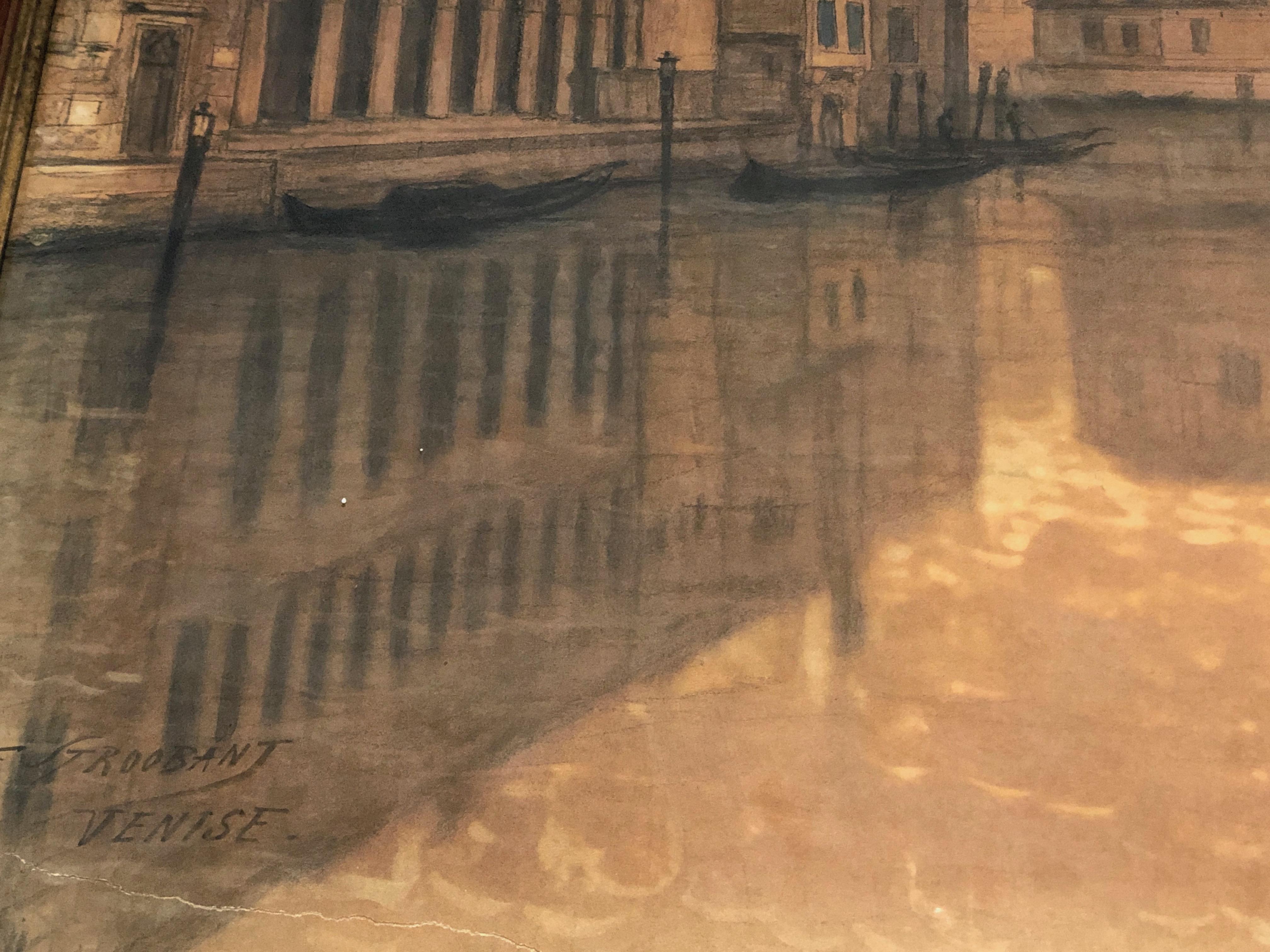 Grande vue de Venise, signée par François Stroobant '1819-1916'. en vente 4