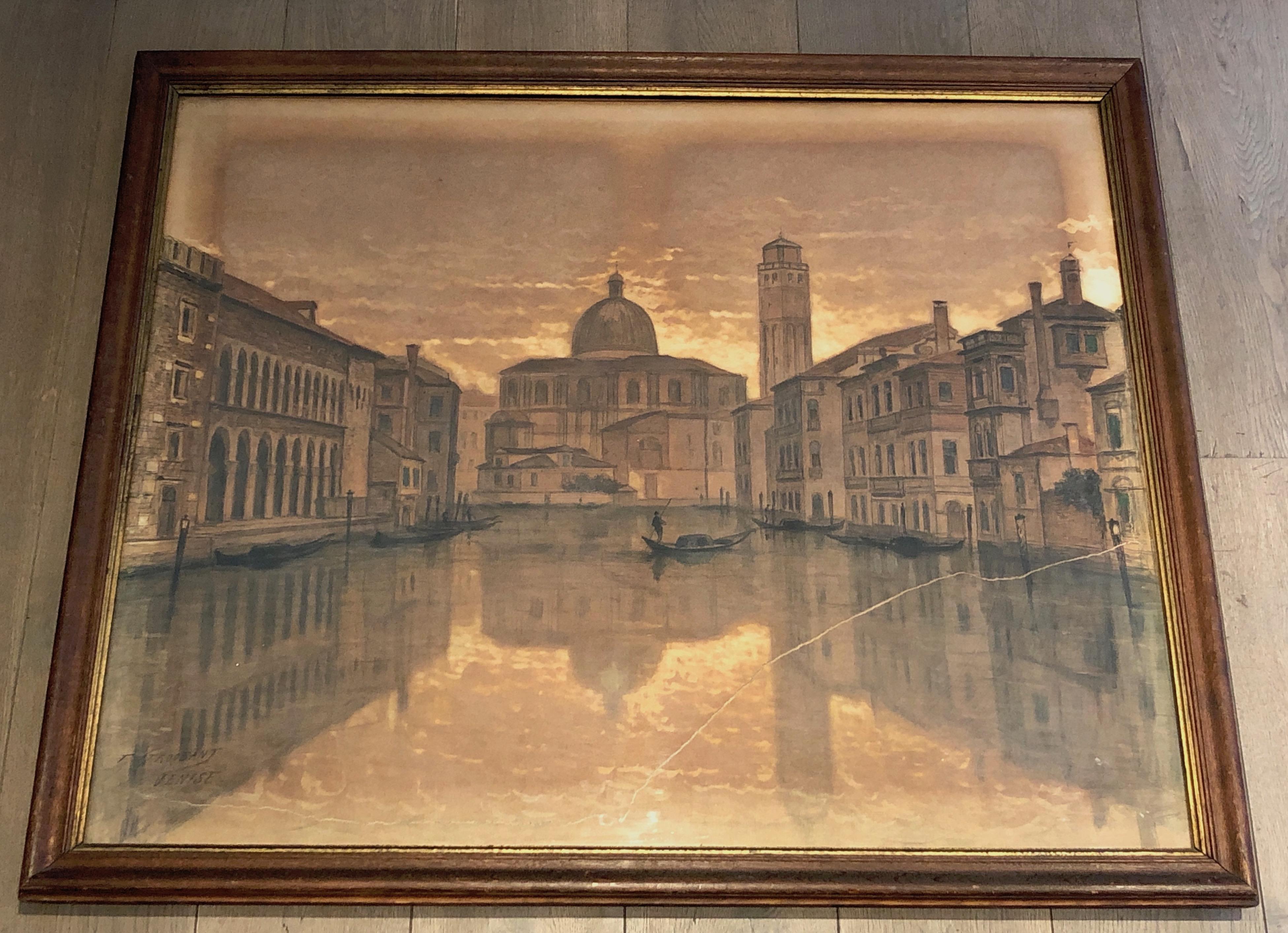 Grande vue de Venise, signée par François Stroobant '1819-1916'. en vente 5