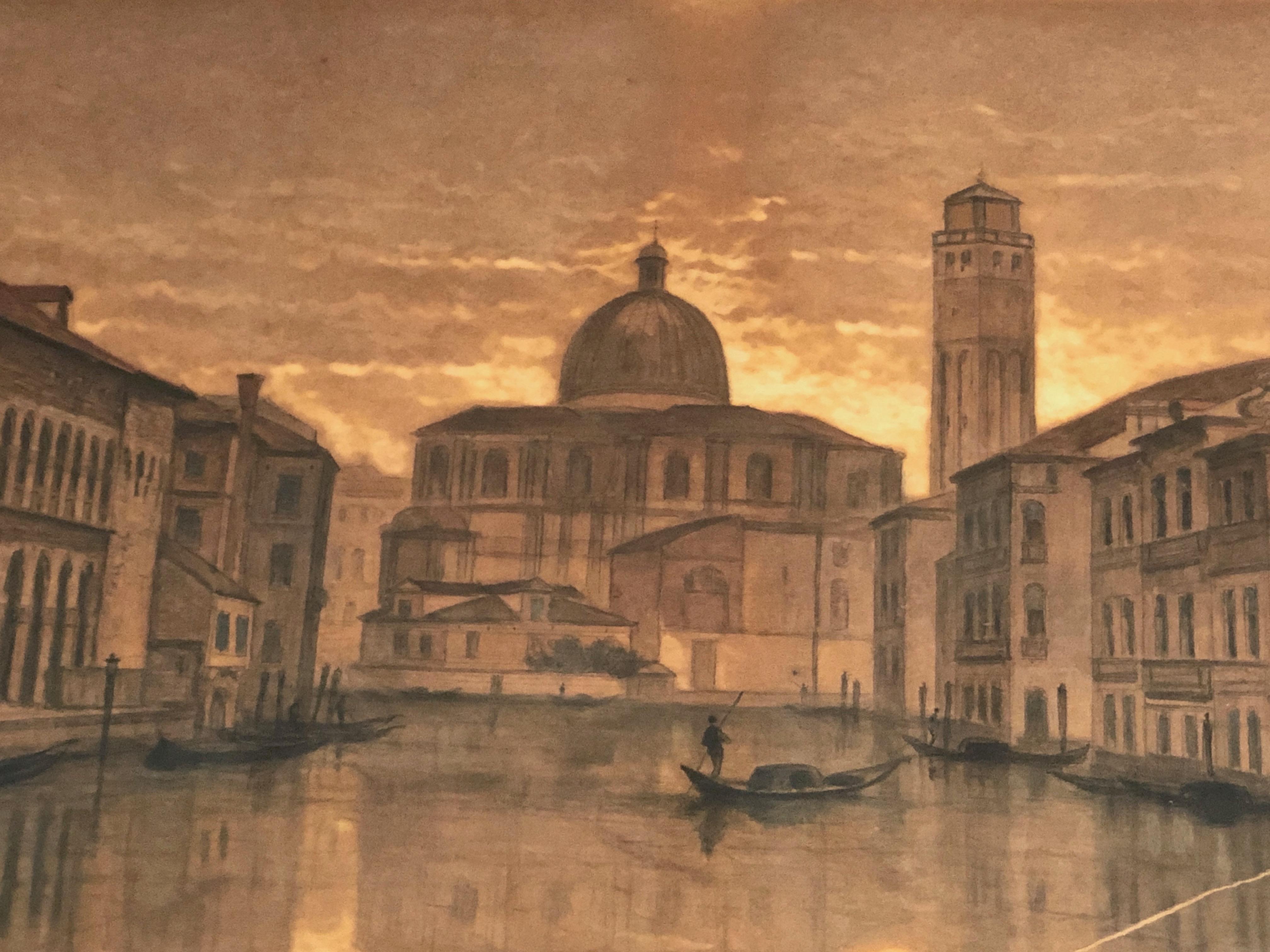 Cette grande et très belle vue de Venise est un charbon de bois. Elle est signée par François Stroobant (1819-1916).
