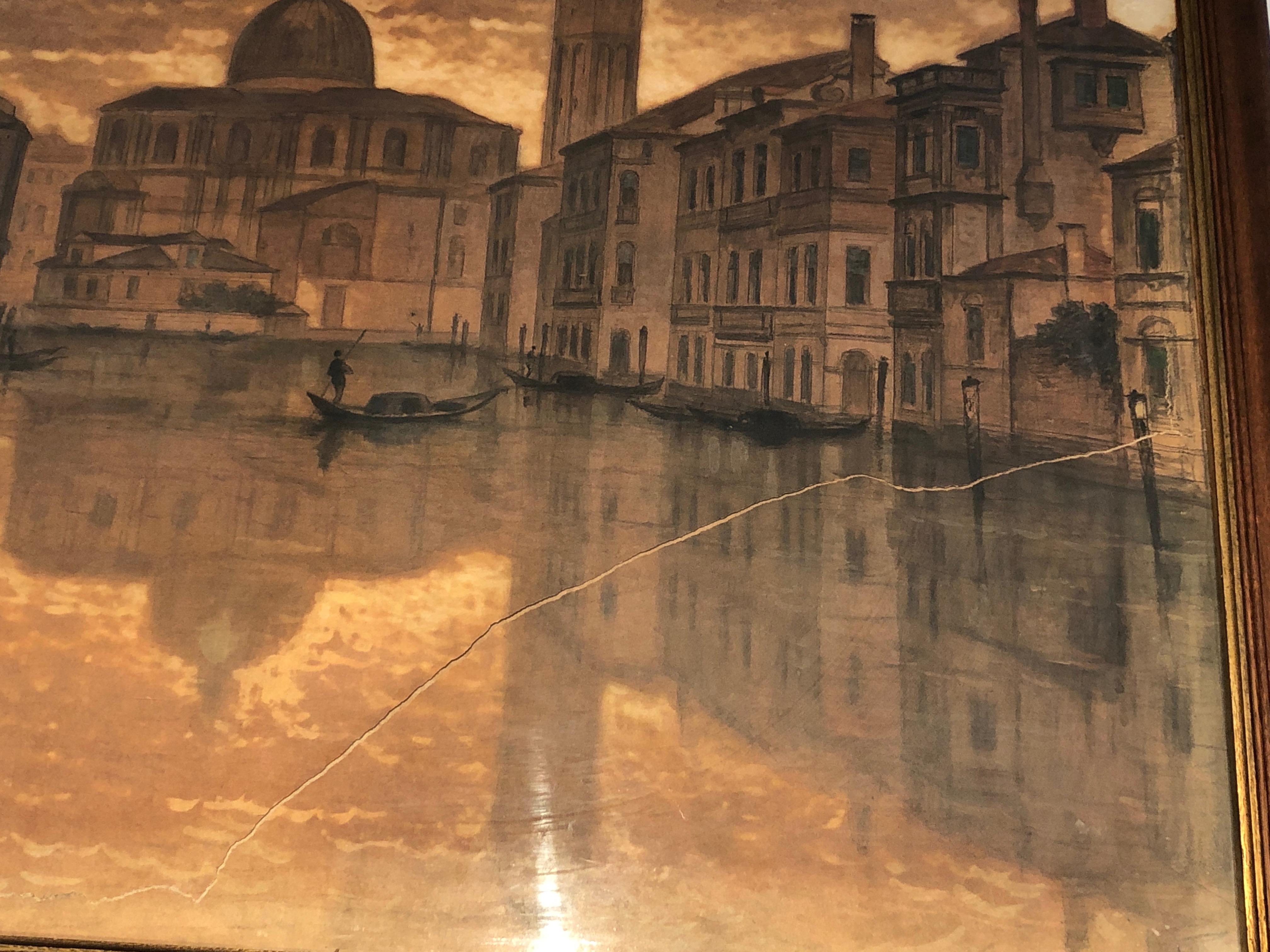Grande vue de Venise, signée par François Stroobant '1819-1916'. Bon état - En vente à Marcq-en-Barœul, Hauts-de-France