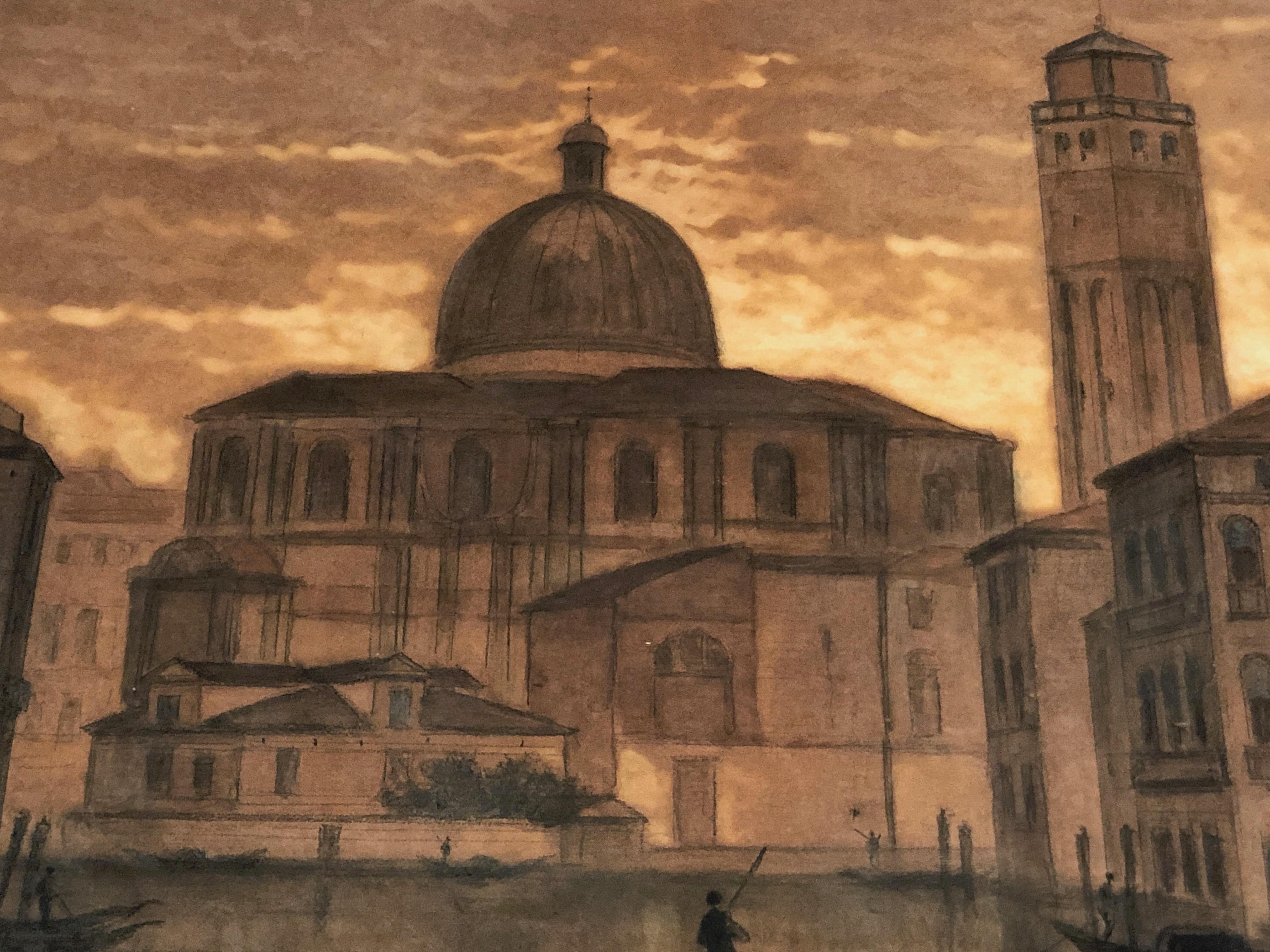Grande vue de Venise, signée par François Stroobant '1819-1916'. en vente 2