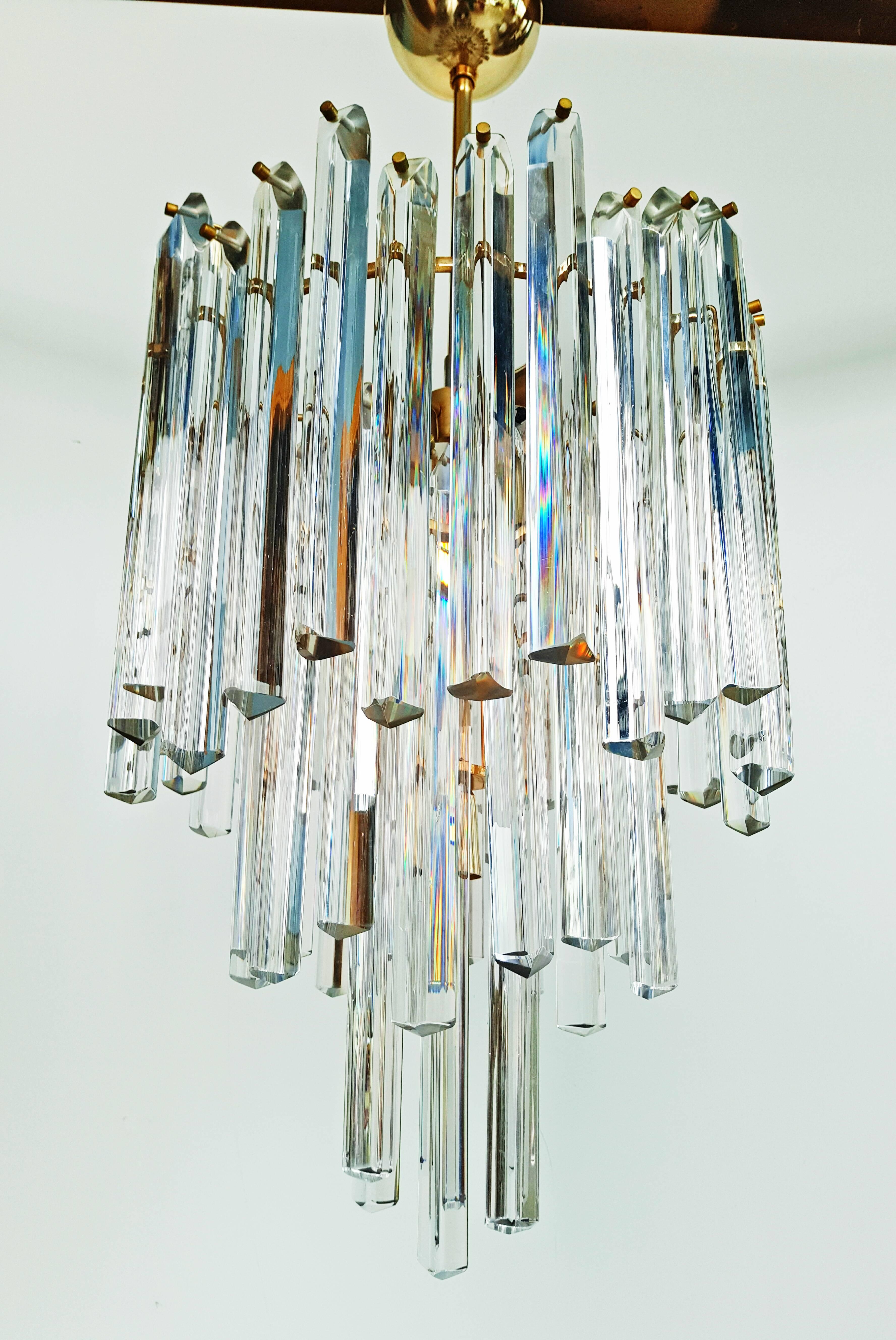 Large Venini Brass and Crystal Chandelier, circa 1960 In Good Condition In L'Escala, ES
