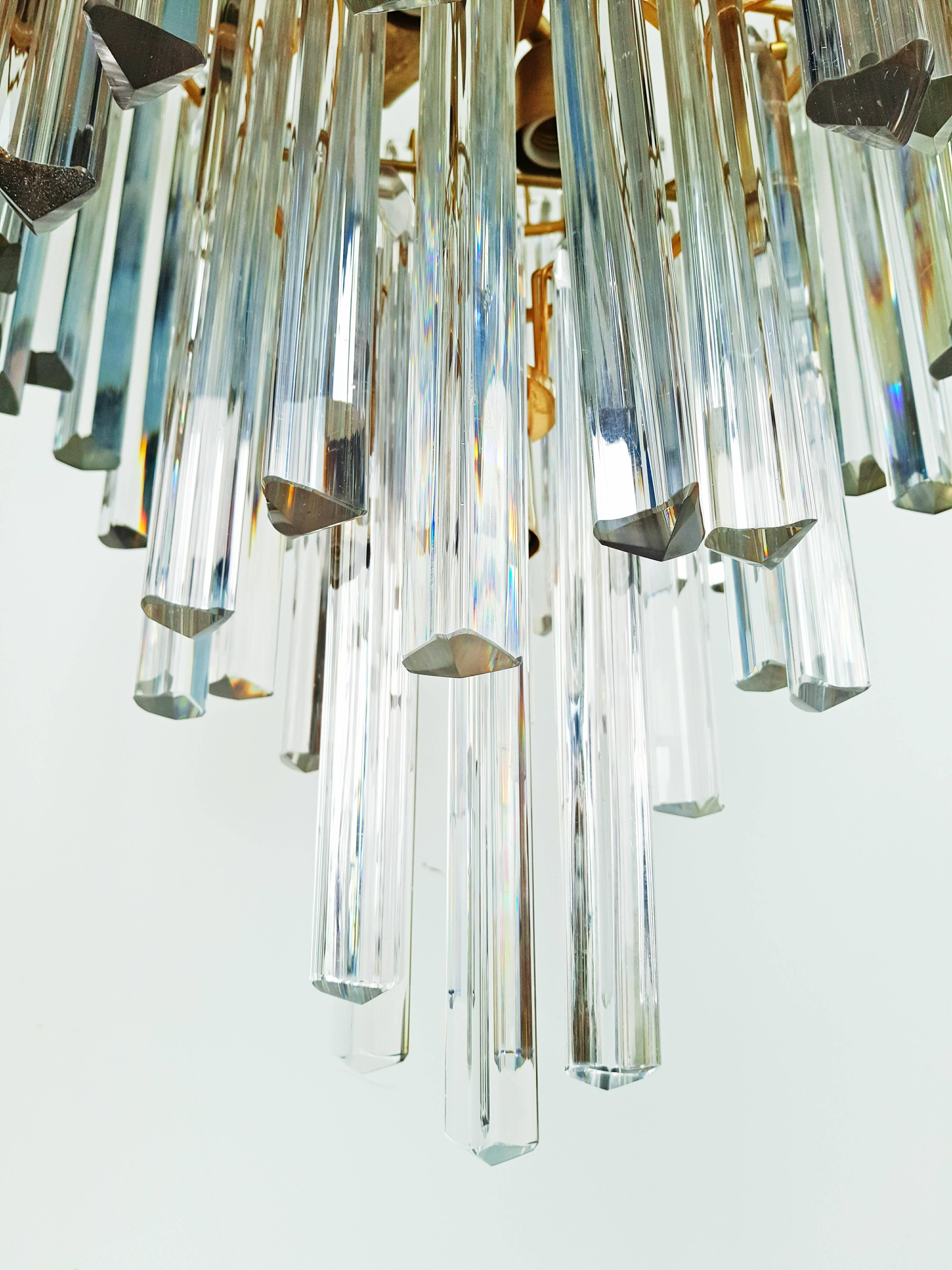 20th Century Large Venini Brass and Crystal Chandelier, circa 1960