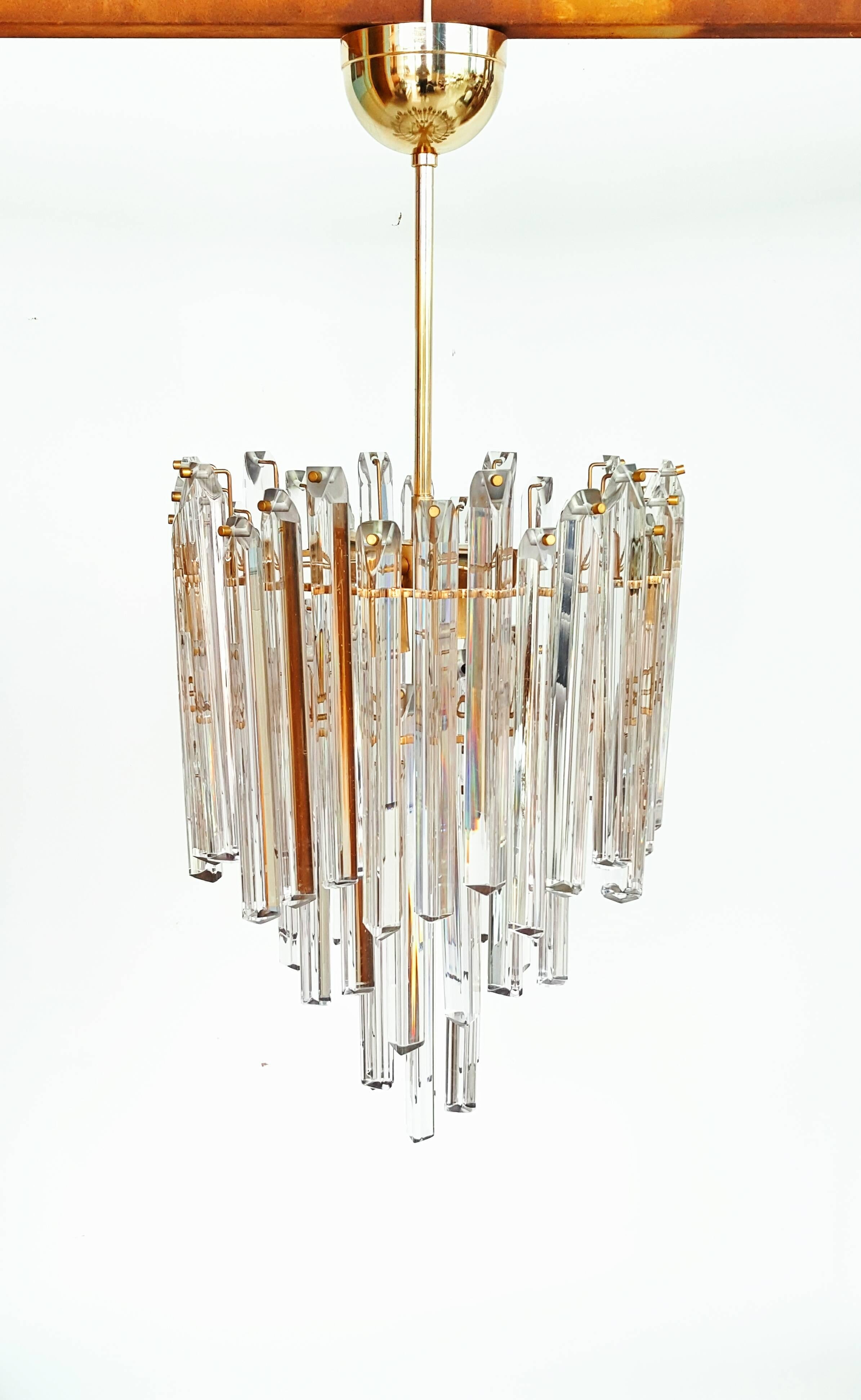 Large Venini Brass and Crystal Chandelier, circa 1960 2