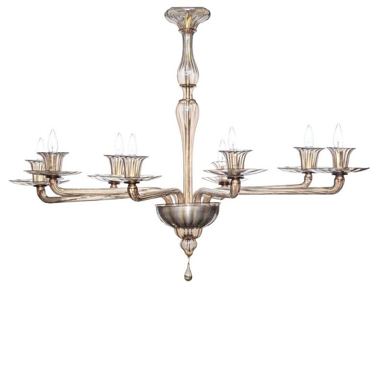 Large Venini Chandelier in Fume Glass For Sale