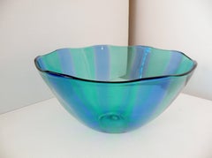 Large Venini Fulvio Bianconi Fasce Verticali Green and Blue Bowl