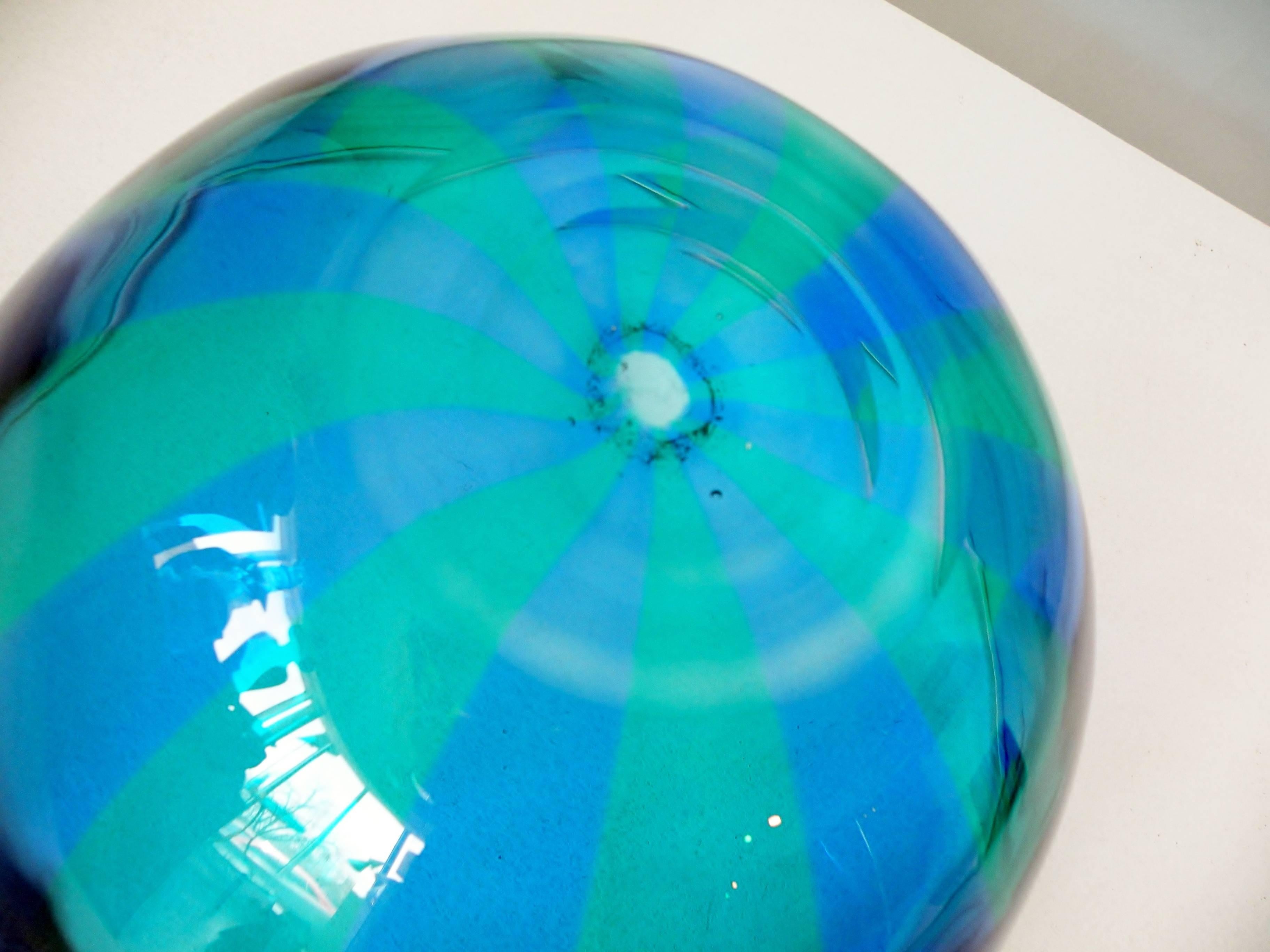 Art Glass Large Venini Fulvio Bianconi Fasce Verticali Green and Blue Bowl For Sale