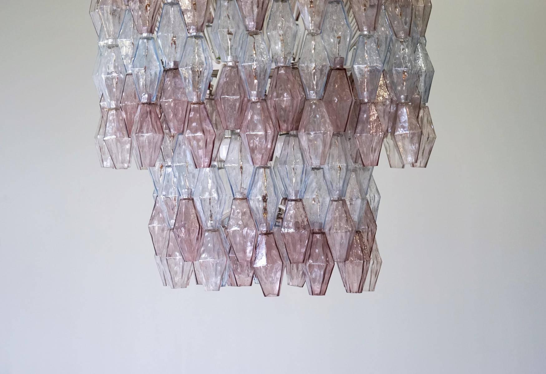 Große polyederfarbene Venini-Glas-Kronleuchterlampe, Poliedri von Carlo Scarpa (Italienisch)