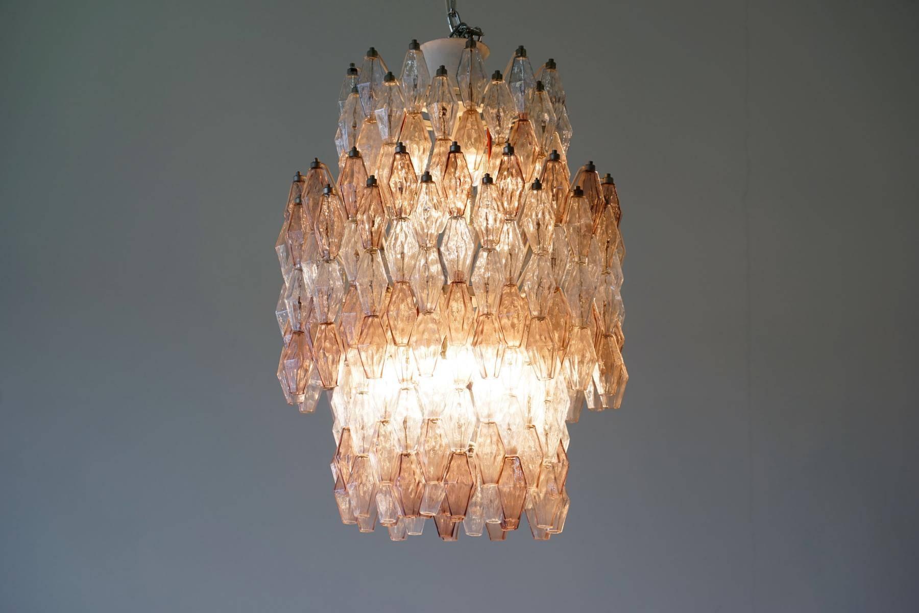 Mid-Century Modern Large Polyhedr Venini Glass Chandelier Lamp Light Poliedri by Carlo Scarpa