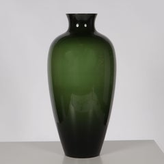 Large Venini Green Lined Glass Vase, c. 1960