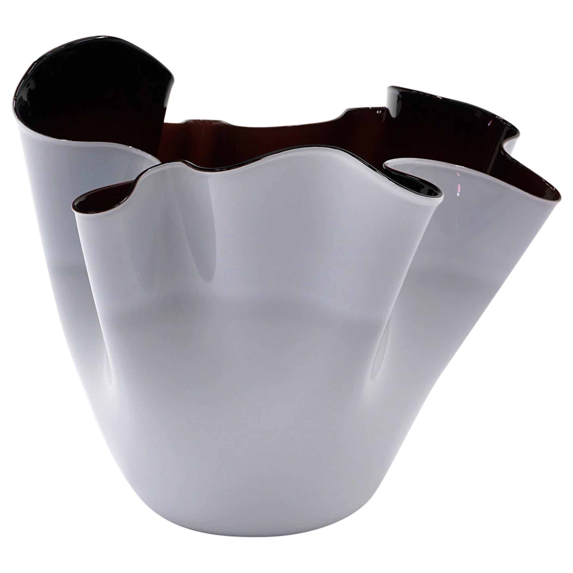 Large Venini Hankerchief Artglass / Glass Bowl / Vase, Almost Black and White