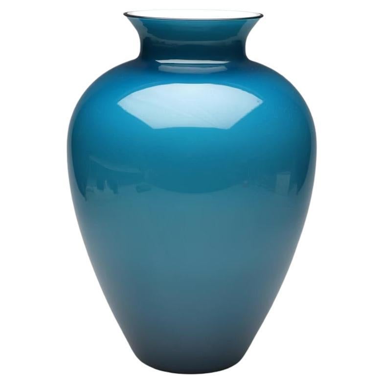 Large Paulo Venini "Labuan" Blown Cased Glass Vase, Aquamarine 2015 Signed For Sale