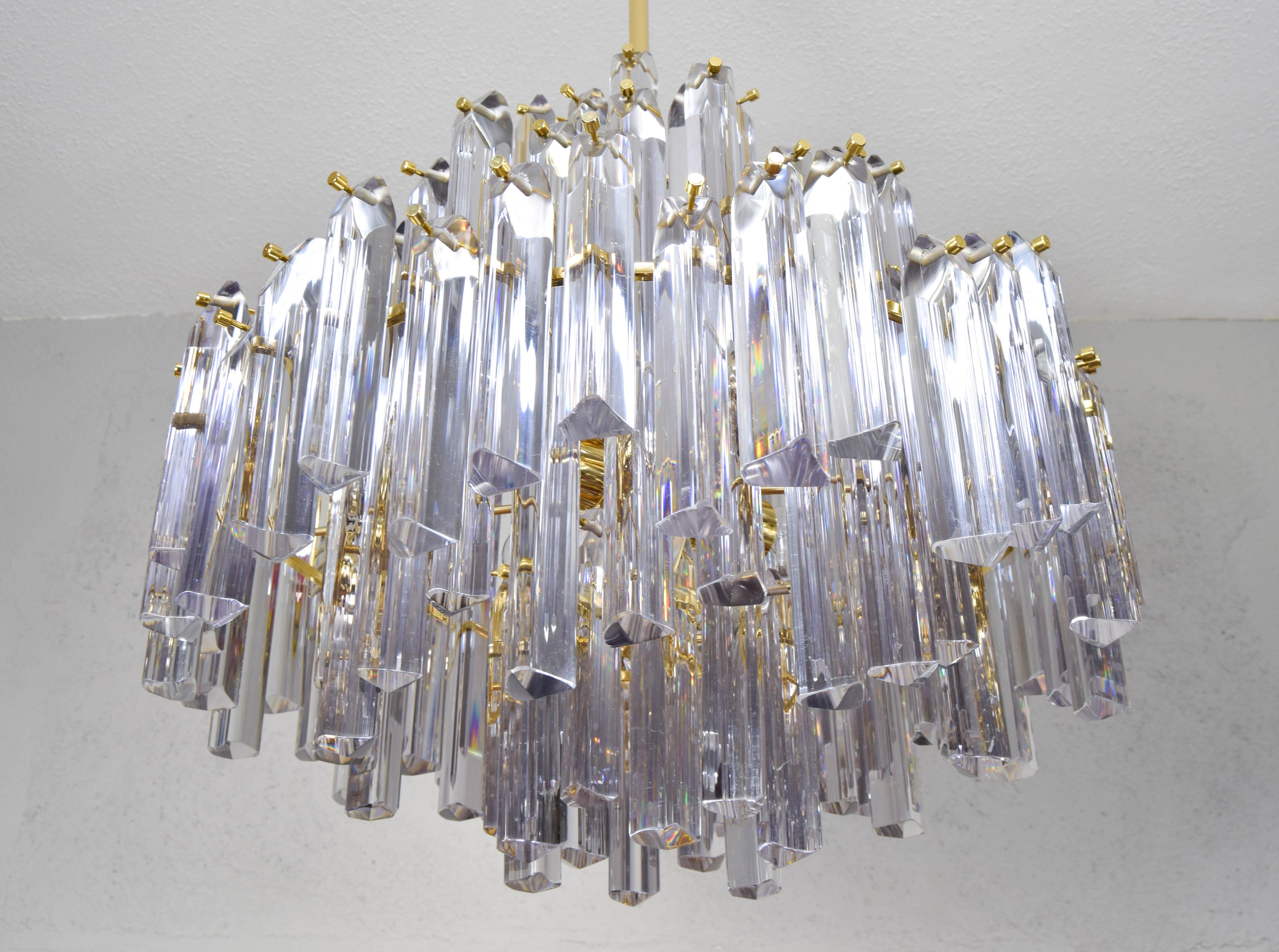 Mid-20th Century Large Venini Mid Century Italian Modern Triedri Murano Glass Chandelier