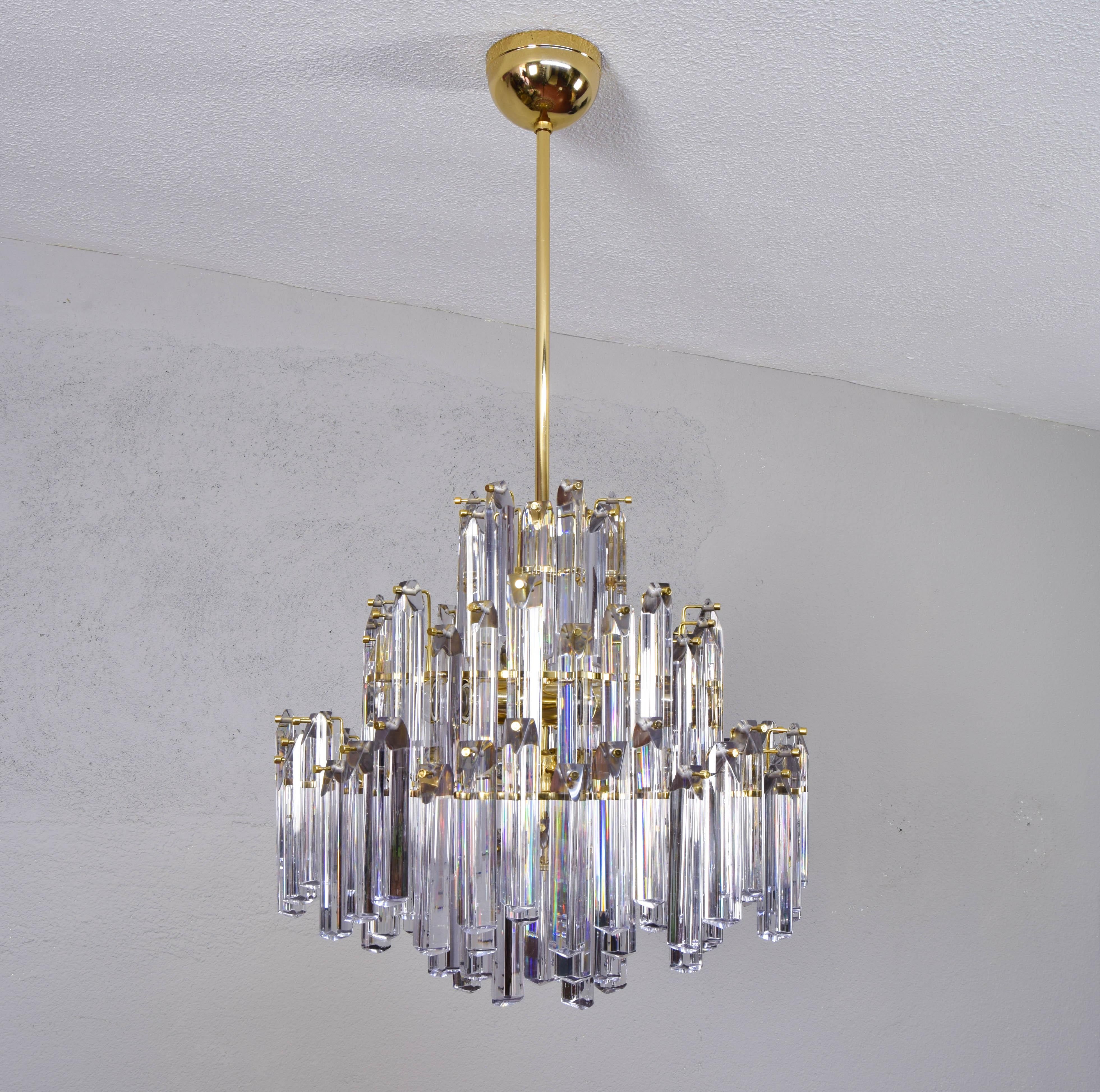 Large Venini Mid Century Italian Modern Triedri Murano Glass Chandelier 1