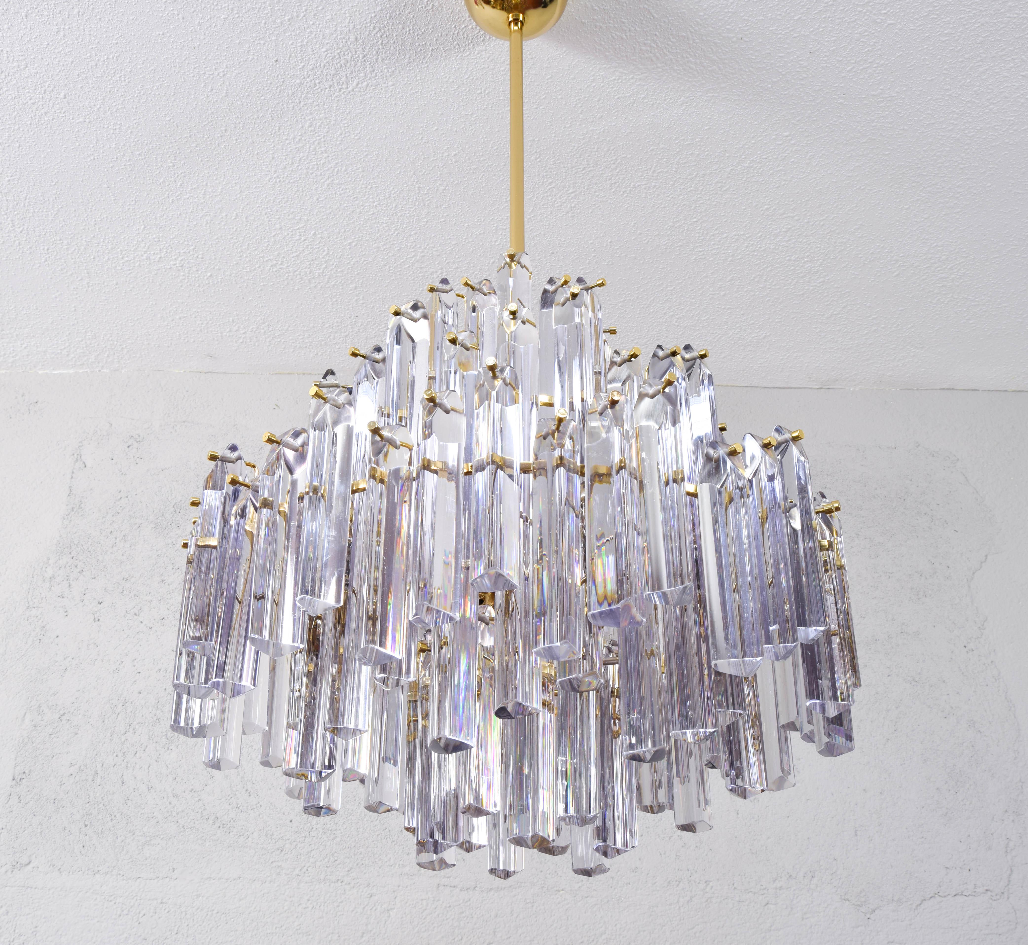 Large Venini Mid Century Italian Modern Triedri Murano Glass Chandelier 2