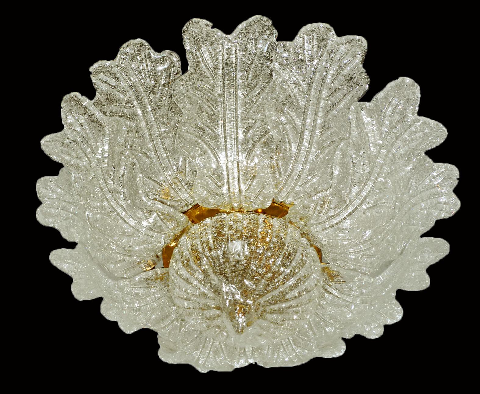 Large Venini Murano Art Glass Flower Shape and Gilt Brass Chandelier, Italy For Sale 3