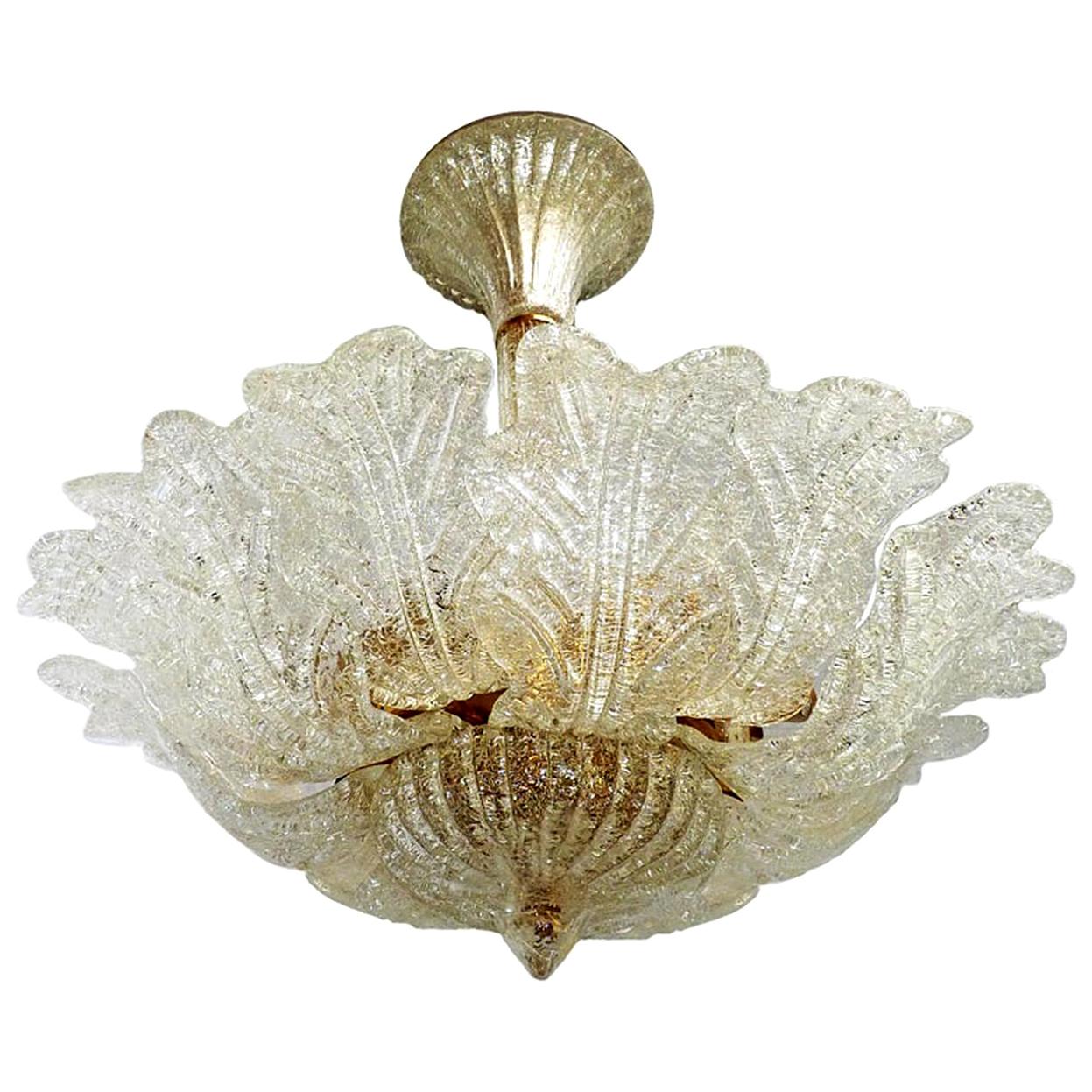 Gorgeous Italian Murano glass flush mount attributed to Venini with hand blown textured glass
Measures:
Diameter 66 cm
Height 66 cm
Eight light bulbs E 14/ Good working condition.
Weight - 12 Kg/ 28 lb.
Assembly required. Bulbs not included.