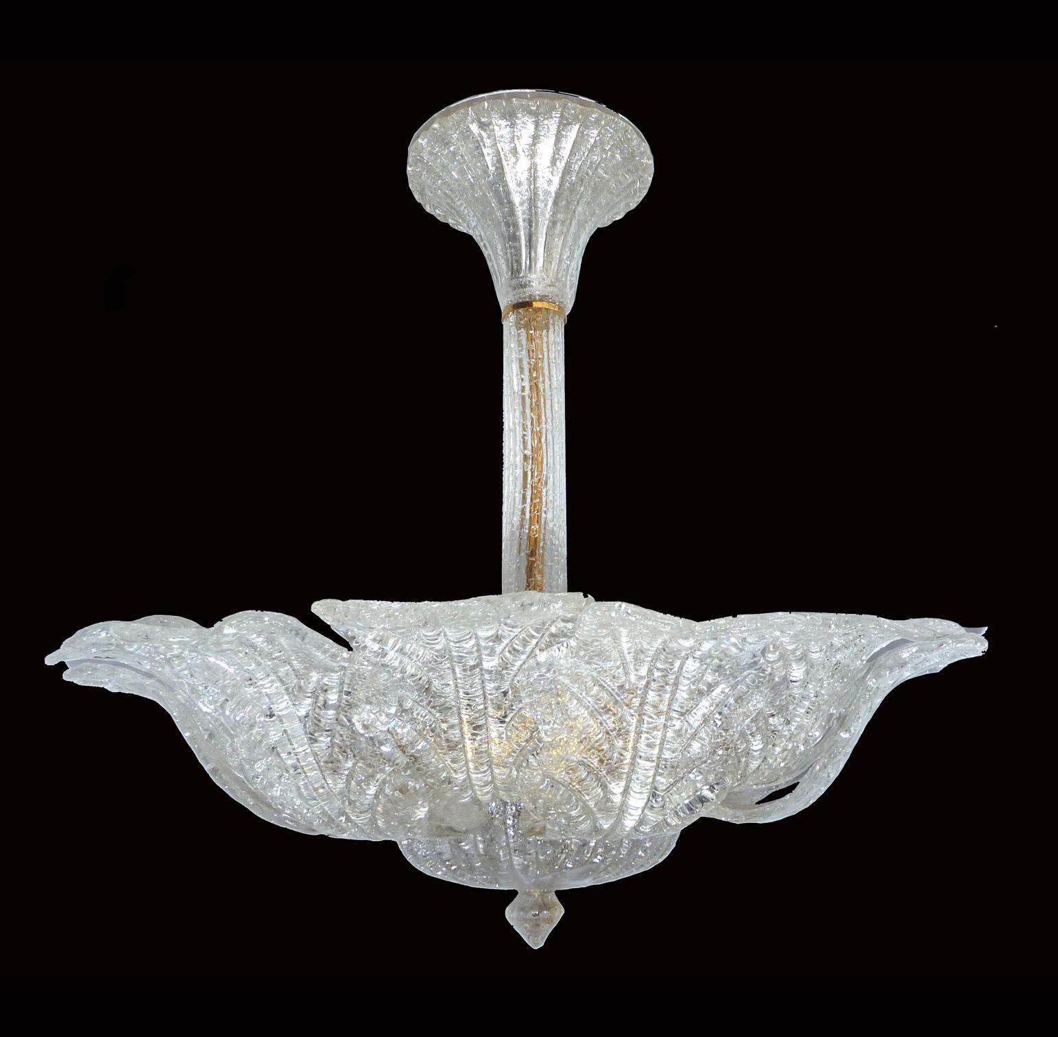 Large Venini Murano Art Glass Flower Shape and Gilt Brass Chandelier, Italy For Sale 2