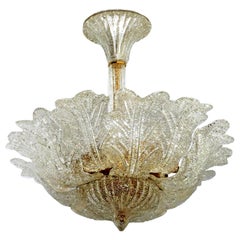 Large Venini Murano Art Glass Flower Shape and Gilt Brass Chandelier, Italy