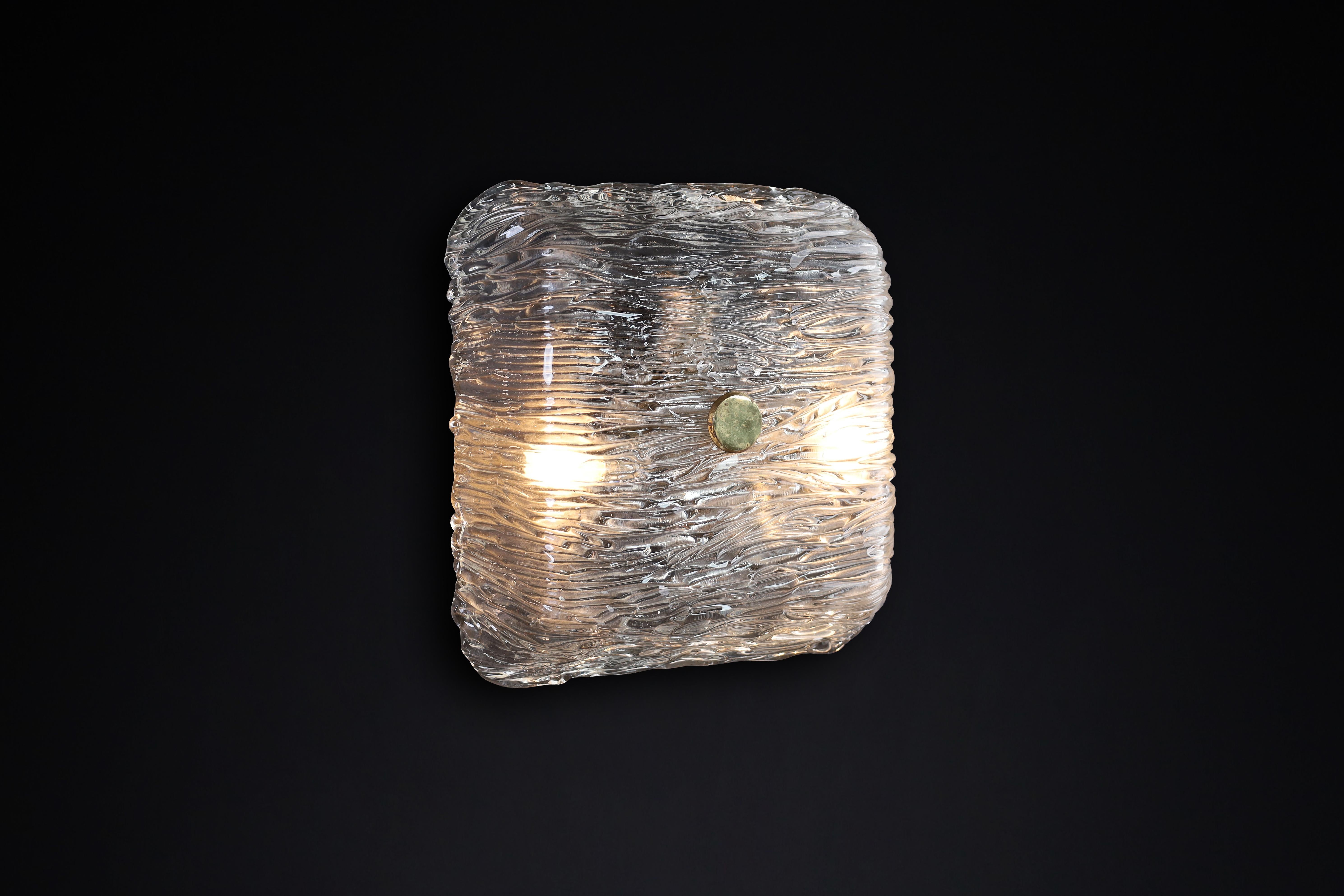 Mid-Century Modern Large Venini Murano Flush Mount Wall lights from the Bambù series,  Italy 1950 For Sale