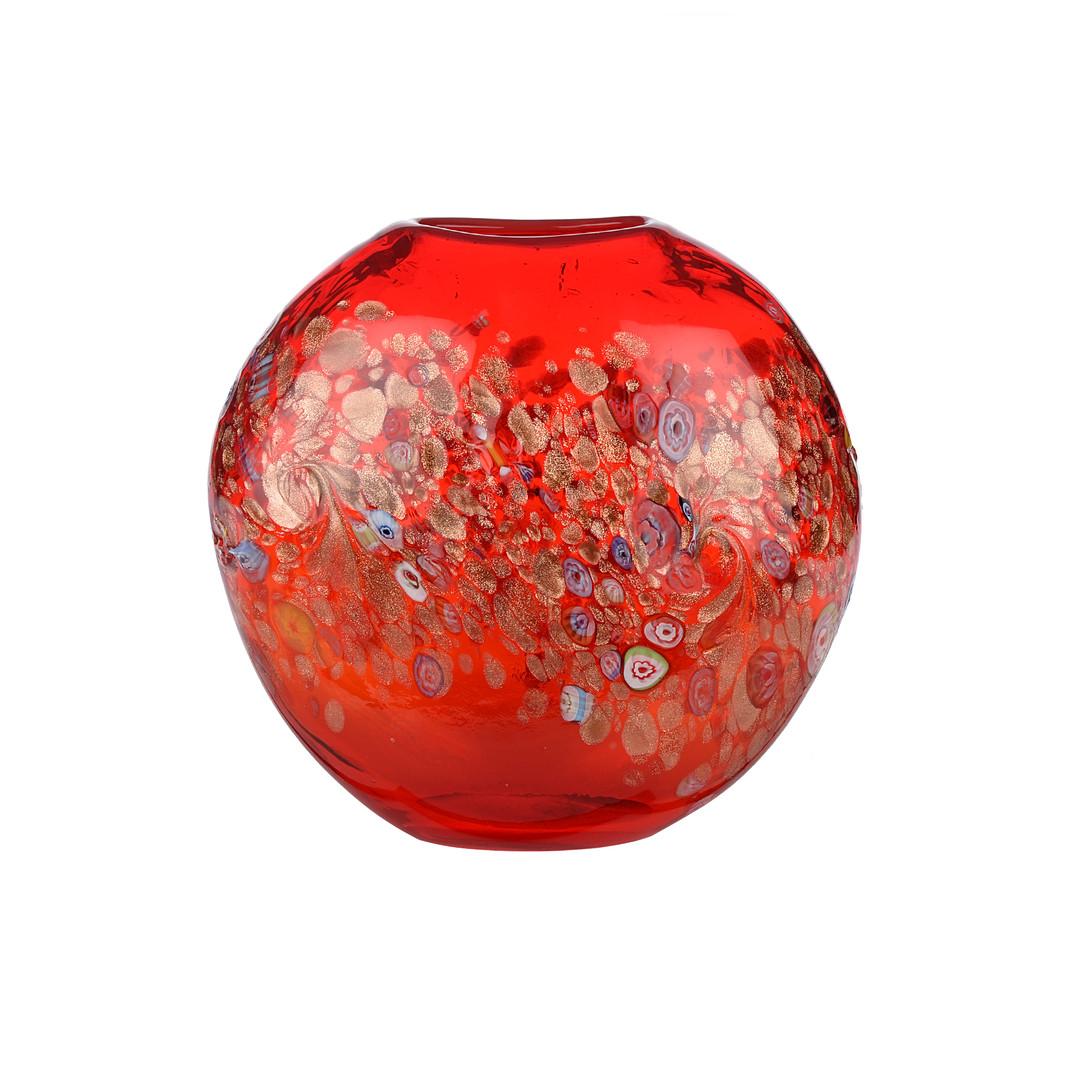 Mid-Century Modern Large Venini Murano Midcentury Ovoid Ruby Red Glass Vase With Murrina For Sale