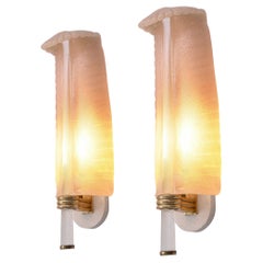 Venini Pair of Wall Lamps in Pink and Pearl Colored Murano Glass