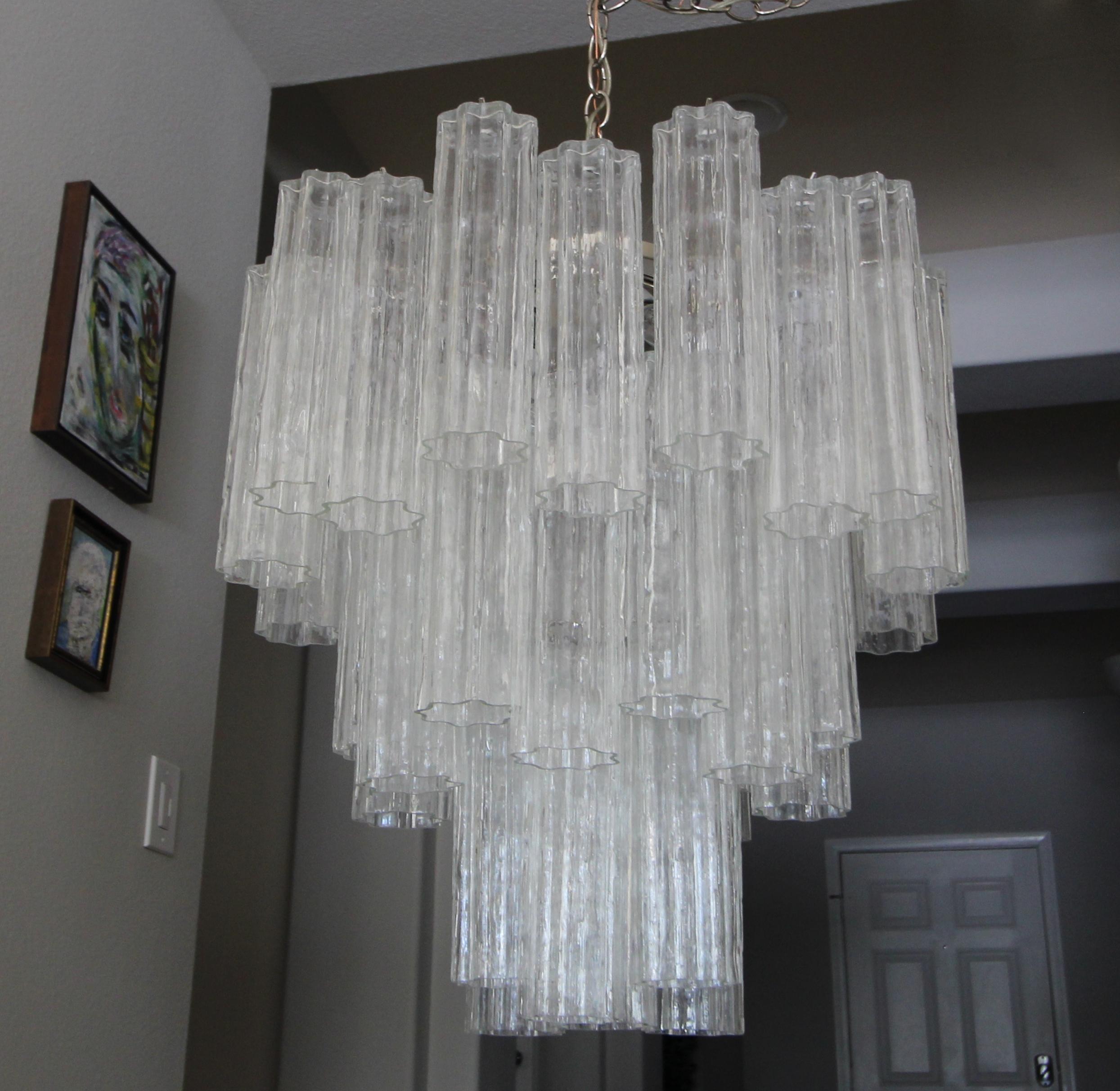 Large Venini Murano Tronchi Glass Tube Chandelier 3