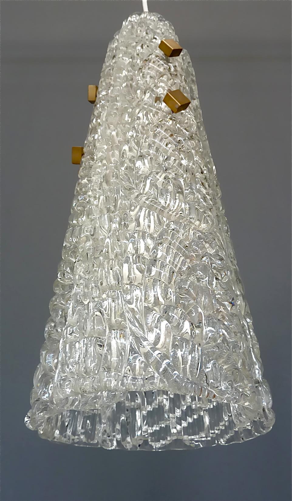 Set von 3 großen Paolo Venini-Lampen aus strukturiertem Murano-Eisglas und Messing, 1950 im Angebot 2