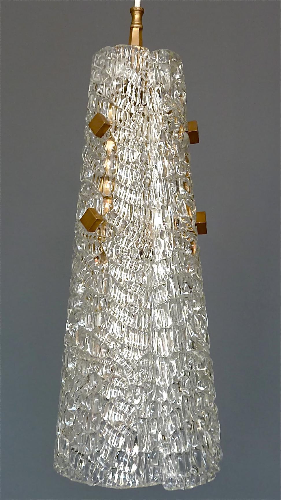Set von 3 großen Paolo Venini-Lampen aus strukturiertem Murano-Eisglas und Messing, 1950 im Angebot 5