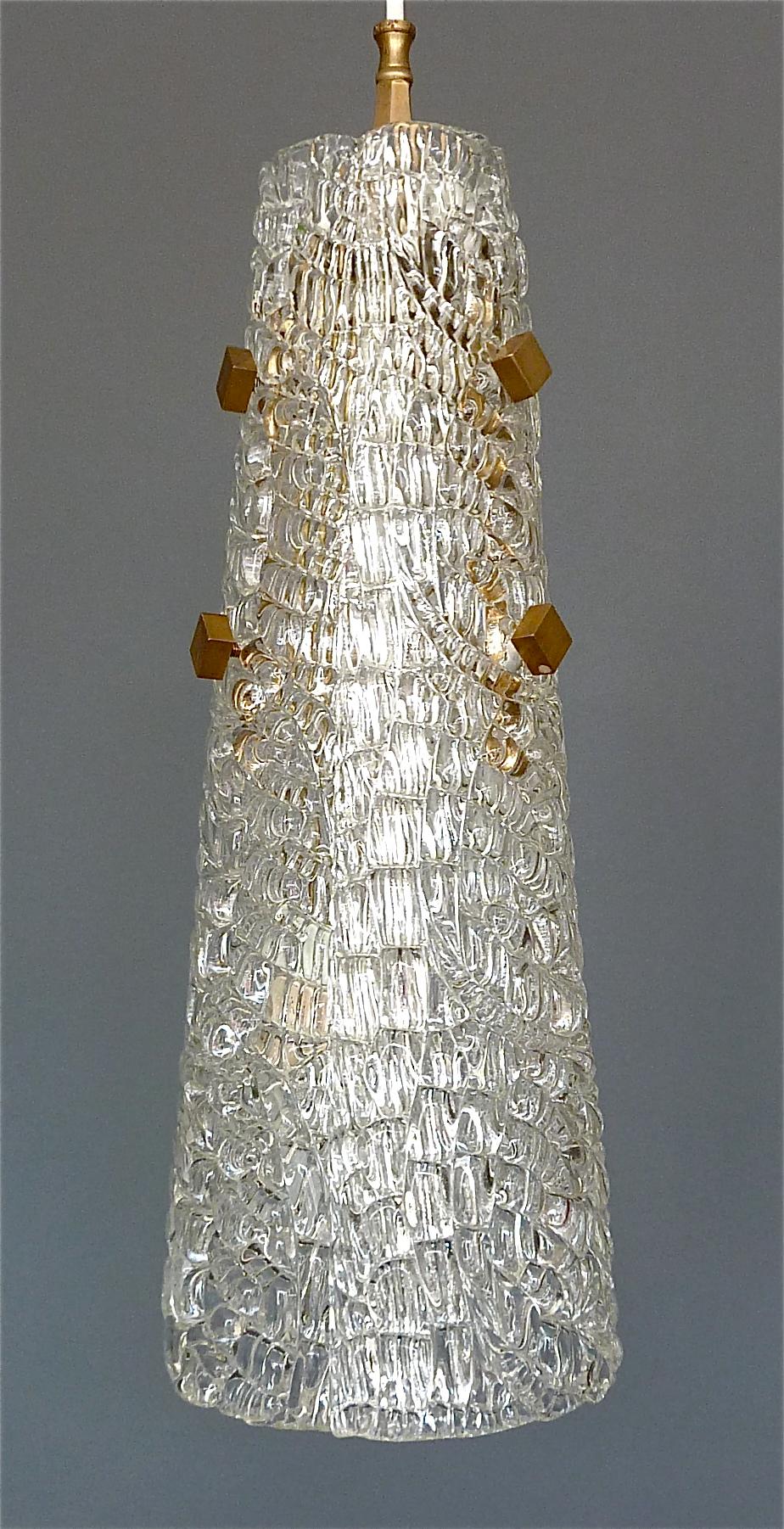 Set von 3 großen Paolo Venini-Lampen aus strukturiertem Murano-Eisglas und Messing, 1950 im Angebot 6