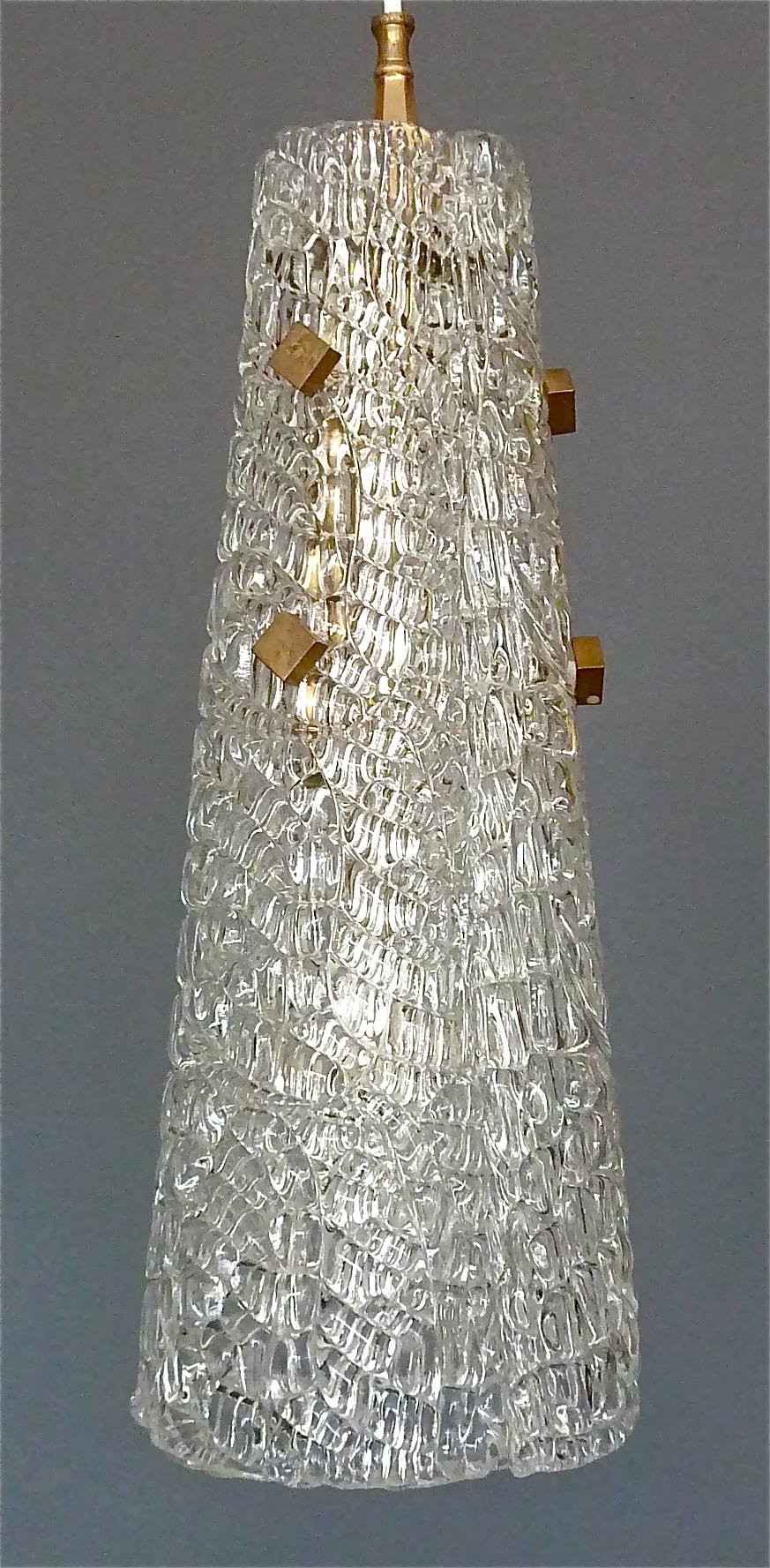 Set of 3 Large Paolo Venini Lamps Textured Murano Ice Glass Brass 1950 Kalmar For Sale 8