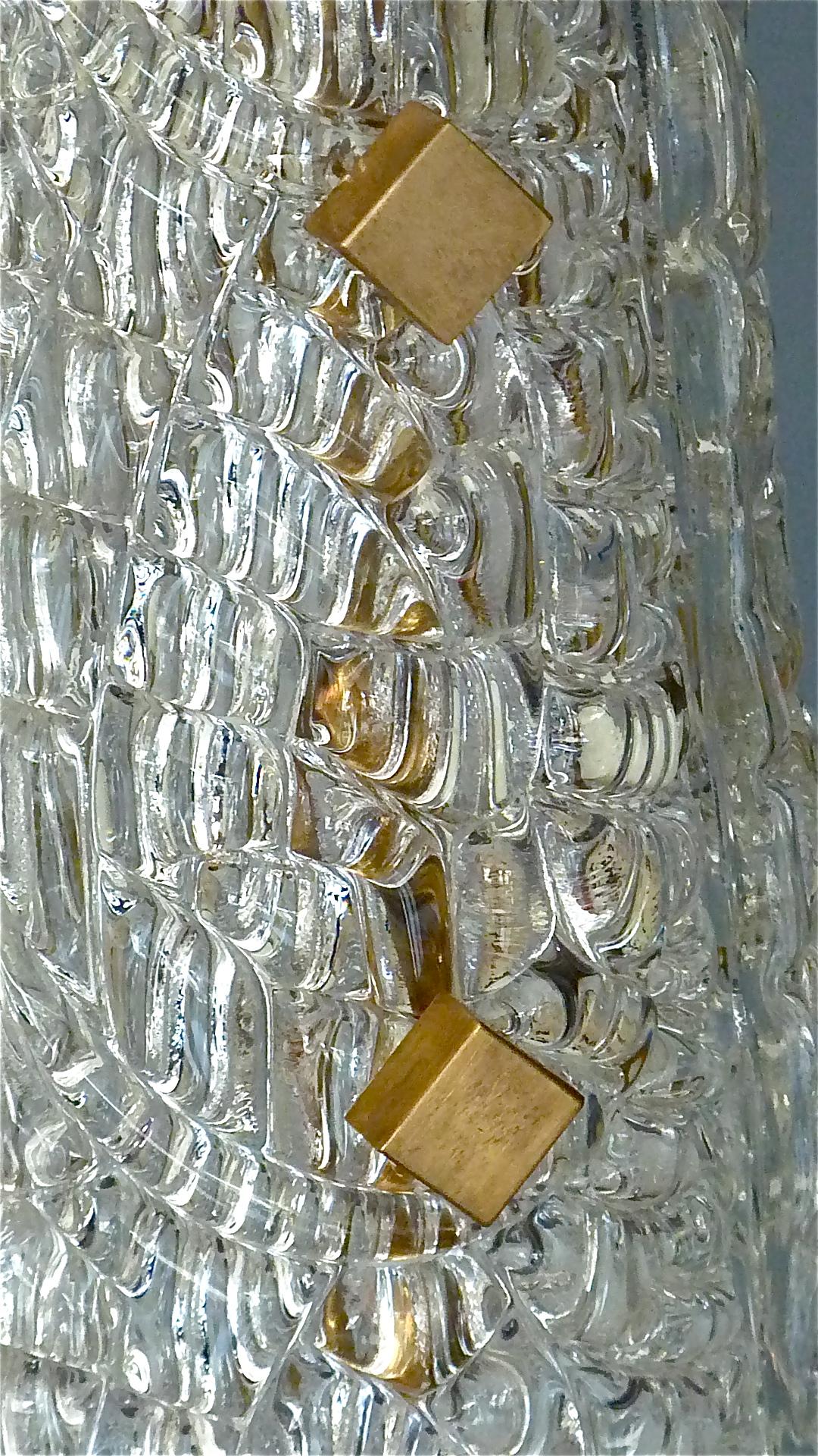 Set von 3 großen Paolo Venini-Lampen aus strukturiertem Murano-Eisglas und Messing, 1950 im Zustand „Gut“ im Angebot in Nierstein am Rhein, DE